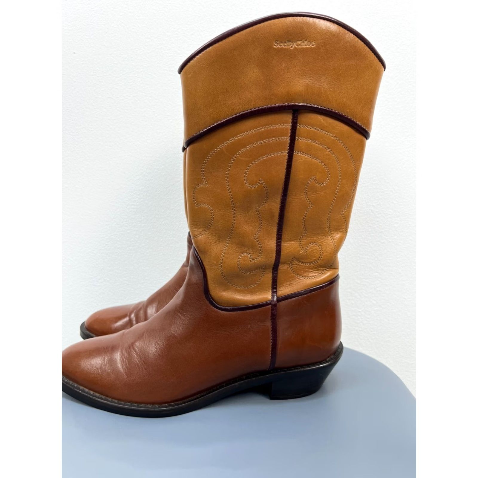 Vintage See By Chloé Brown Leather Boots Western Style Cowboy Size 37 - Boots, Western, Leather, See By Chloé Women, Brown Size US 4 / IT 34 - 7 Thumbnail