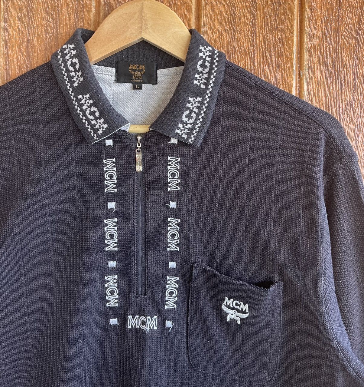 MCM Vintage’90s🔥MCM🔥Embroidery Logo Half Zip Polo L/S Size US L / EU 52-54 / 3 - 2 Thumbnail
