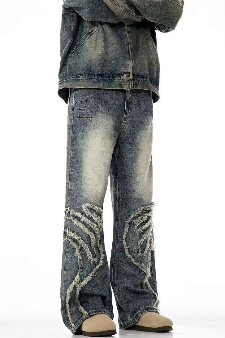 Jean Vintage Blue Graphic Splicing Baggy Jeans Size US 31 - 1 Thumbnail
