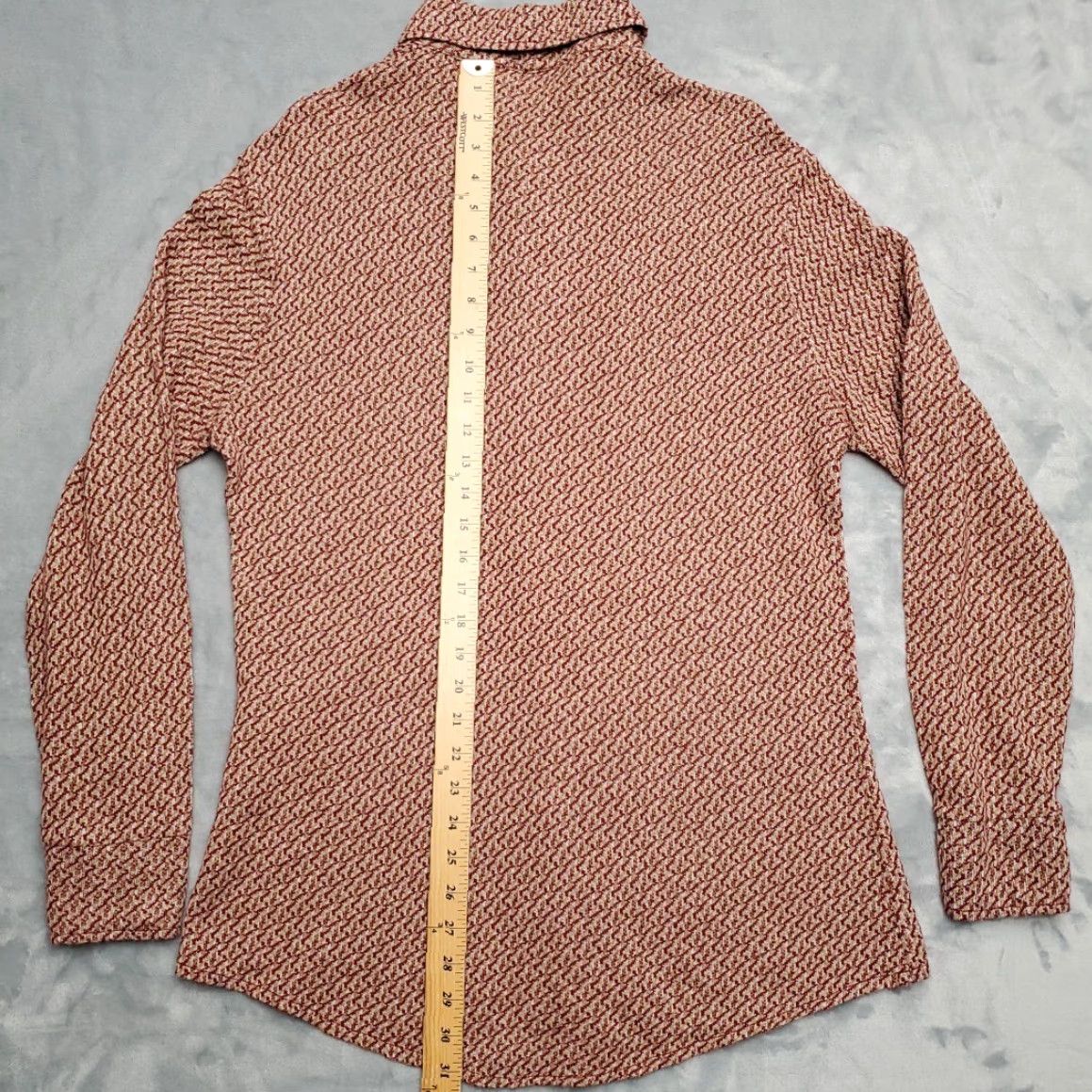 Vintage VINTAGE ColumbiaKnit Thunderbird Shirt Men XL Maroon Dagger Collar 70s Geometric Pattern Button-Up Collared Knit Polyester Long Sleeve Red Casual Mens Size US XL / EU 56 / 4 - 6 Thumbnail