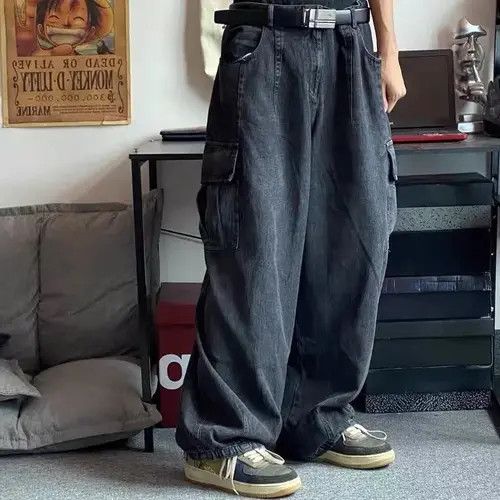Japanese Brand Baggy Black Cargo Pants Jeans Hip Hop Harajuku Y2k Retro Size US 32 / EU 48 - 5 Thumbnail