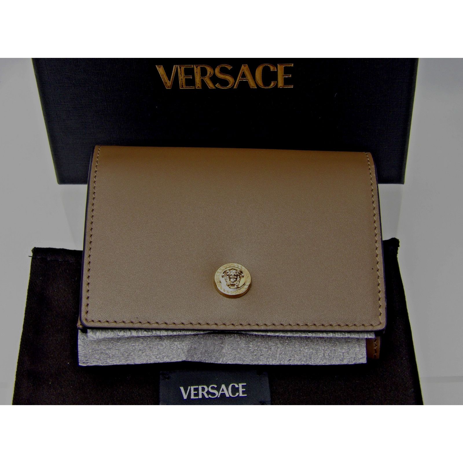 Versace VERSACE GREEN LEATHER GOLD MEDUSA LOGO TRIFOLD WALLET Size ONE SIZE - 13 Thumbnail