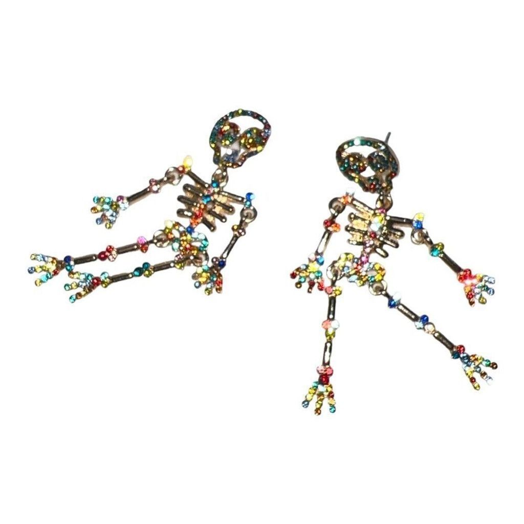 Betsey Johnson Crystal Rhinestone Halloween Skull Skeleton Drop Earrings Size ONE SIZE - 3 Thumbnail