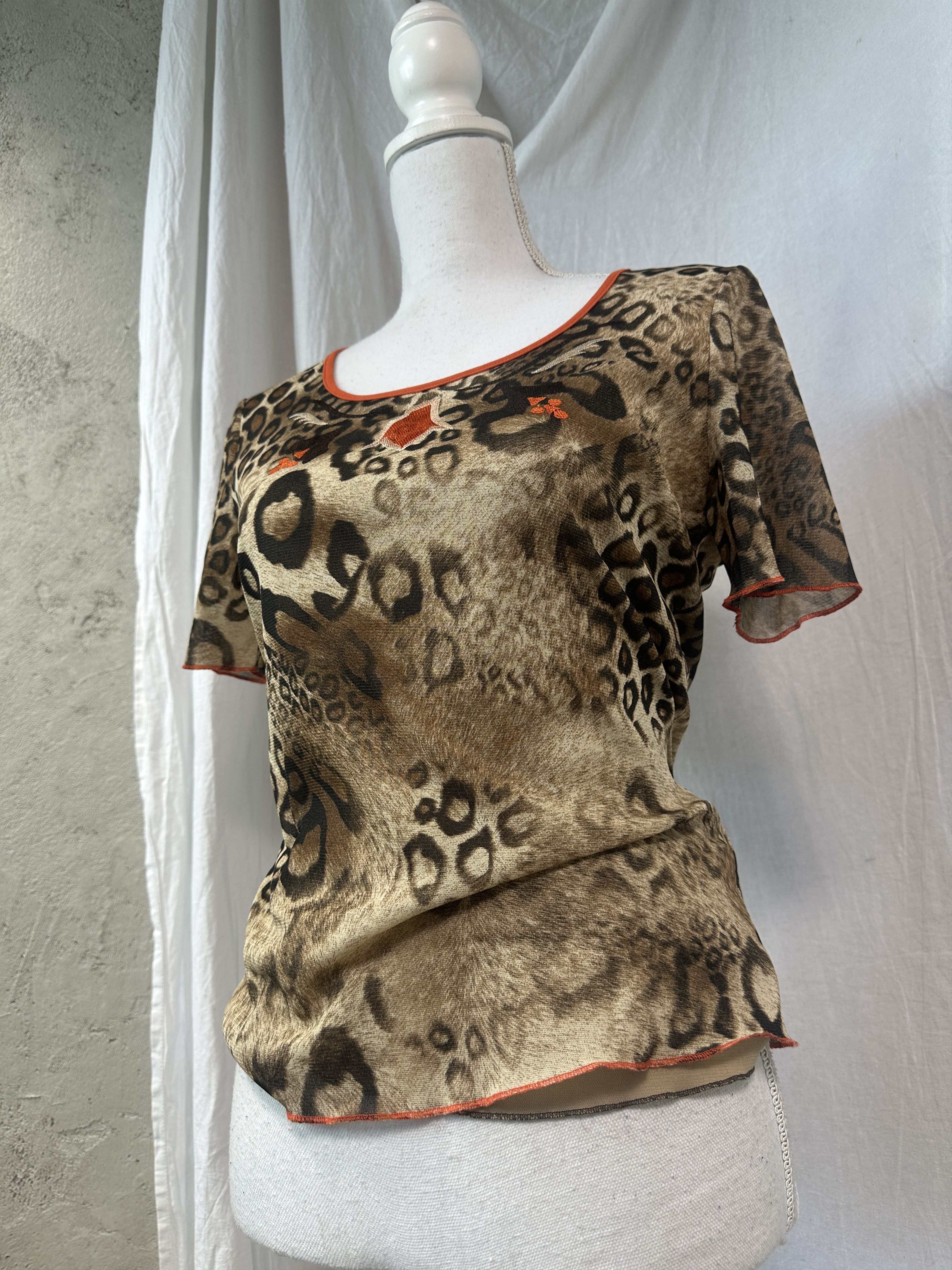 Vintage Vintage Avant Garde Mesh Cheetah Printed Top Y2K Size M / US 6-8 / IT 42-44 - 1 Thumbnail
