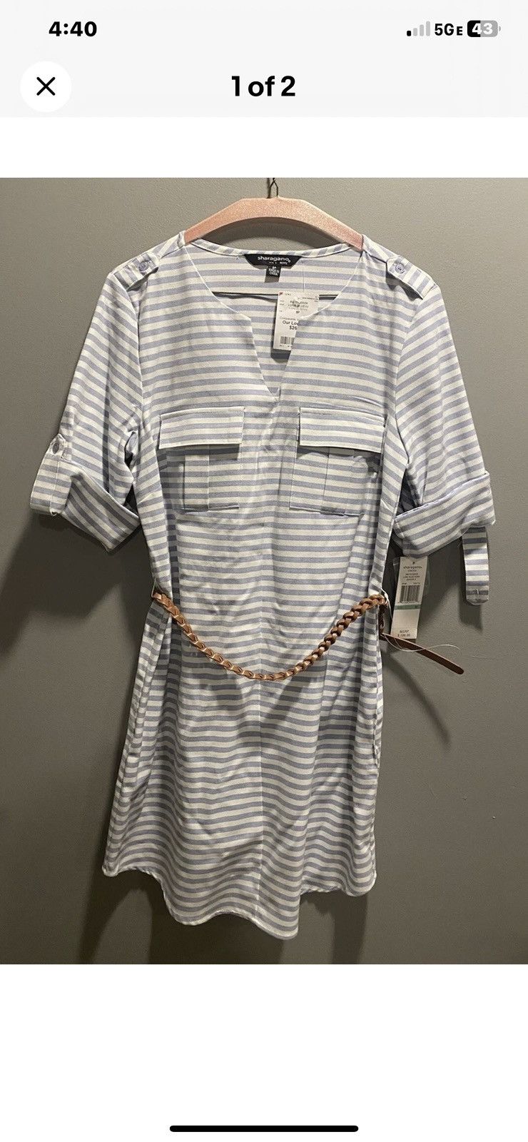 Other NEW W/TAGS Sht Slve Blue & White Striped Dress/Top w/Belt Size M / US 6-8 / IT 42-44 - 1 Thumbnail