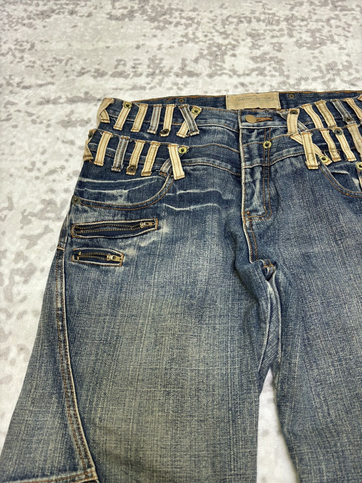 Le Grande Bleu (L.G.B.) Vintage Camel Active Double Waist Muddy Acid Wash Jeans Size US 32 / EU 48 - 4 Thumbnail