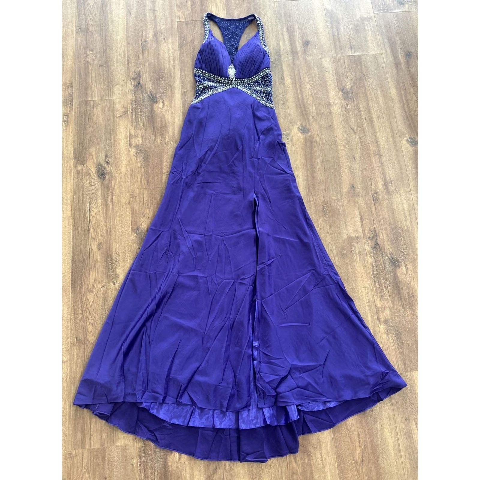 Vintage NWT Jasz Couture Dress 4067 Purple Size 4 Prom Formal Wear Sequin Glamour Ball Gown Mermaid Strappy Sleeveless Long Womens Wardrobe Size S / US 4 / IT 40 - 4 Thumbnail