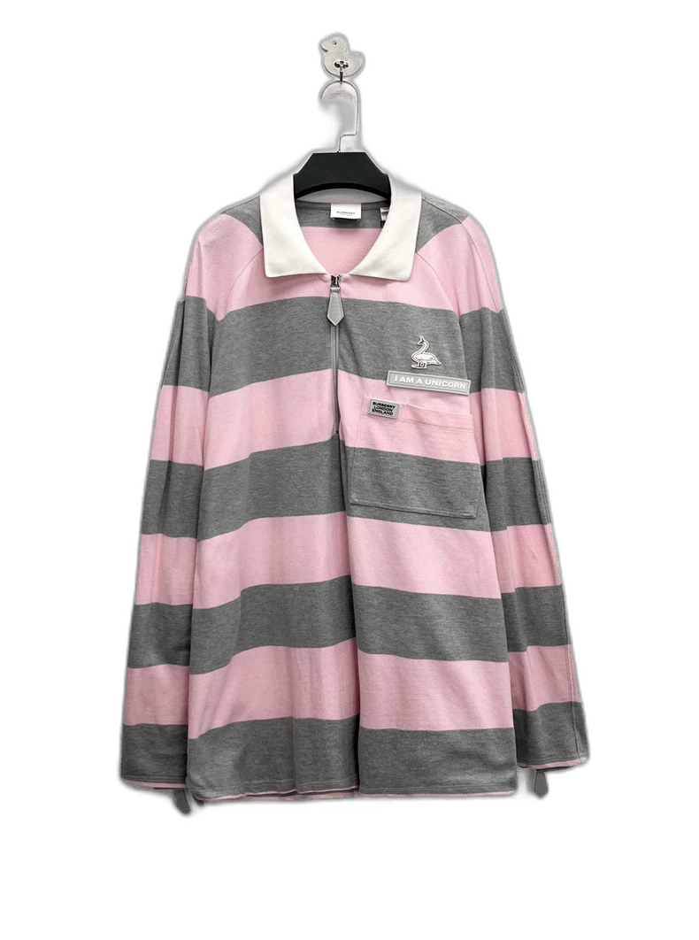 Burberry Burberry Pink Gray Striped Half-Zip Polo-yf Size US L / EU 52-54 / 3 - 1 Thumbnail