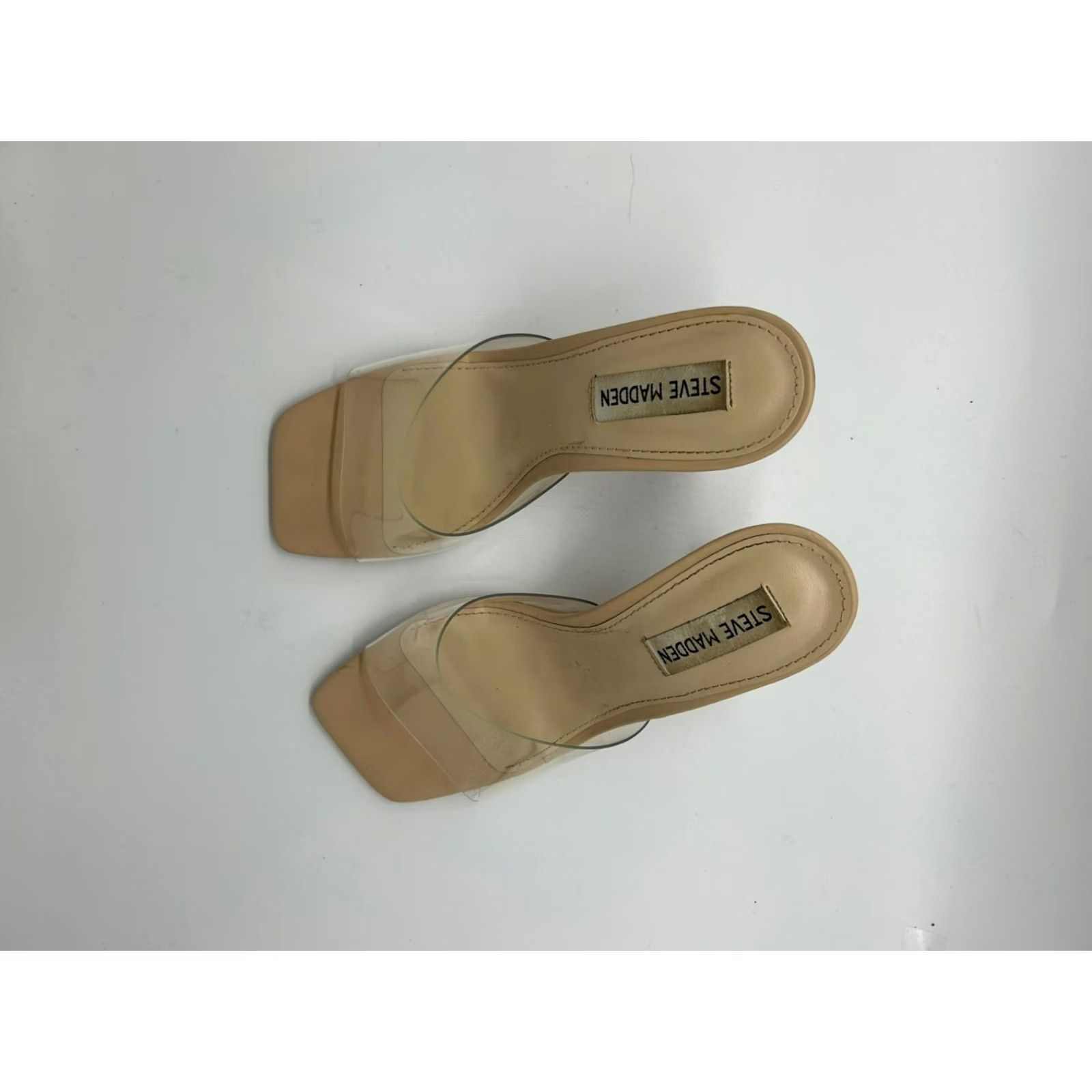 Steve Madden Steve Madden Sandals Square Toe Beige Clear Strap 3" Heels Womens 7M Strappy Fashion Shoes Size US 7 / IT 37 - 3 Thumbnail