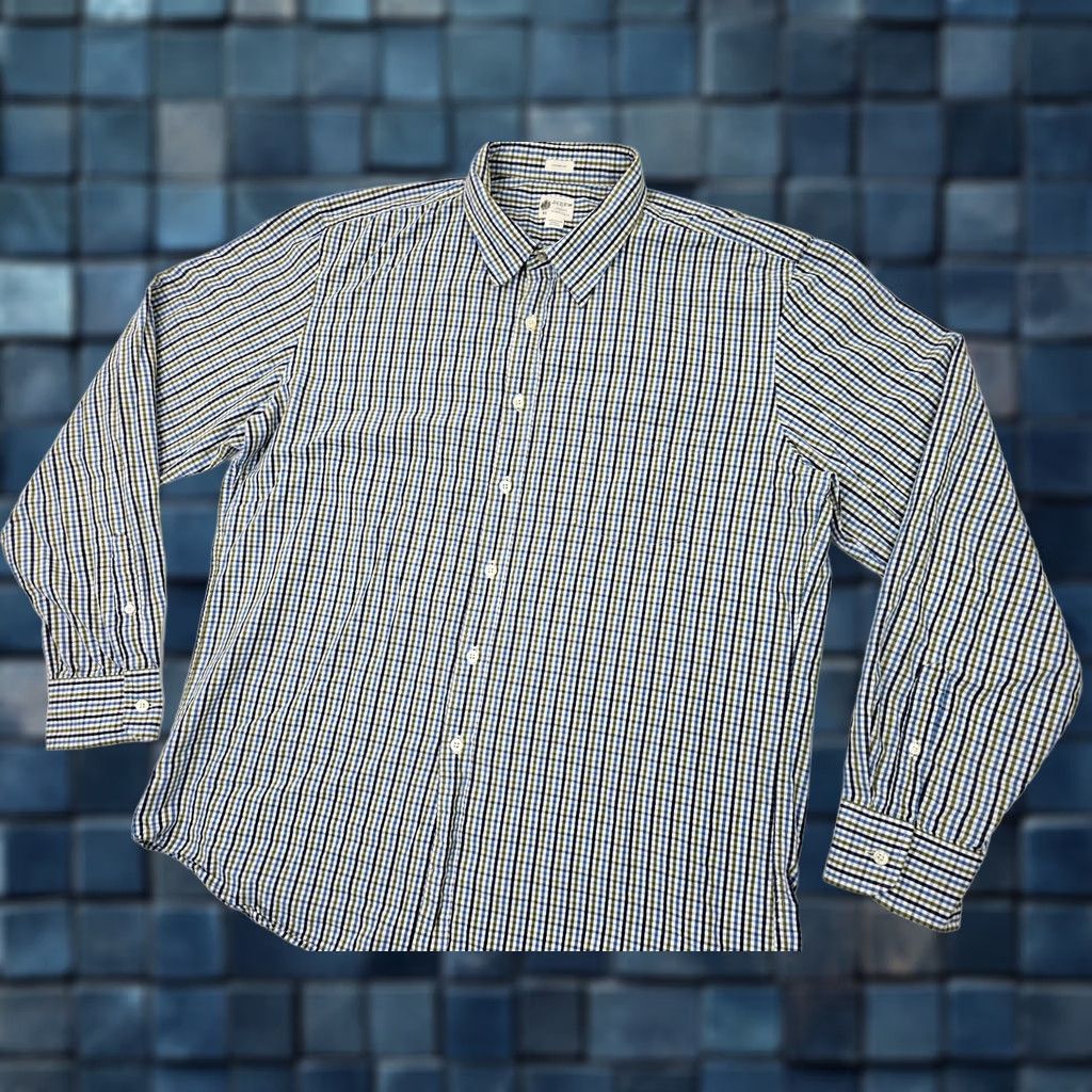 J.Crew J.CREW Tailor Fit Button-Up Shirt Multicolor Blue Green Checked Gingham Casual Men XL Size US XL / EU 56 / 4 - 1 Thumbnail