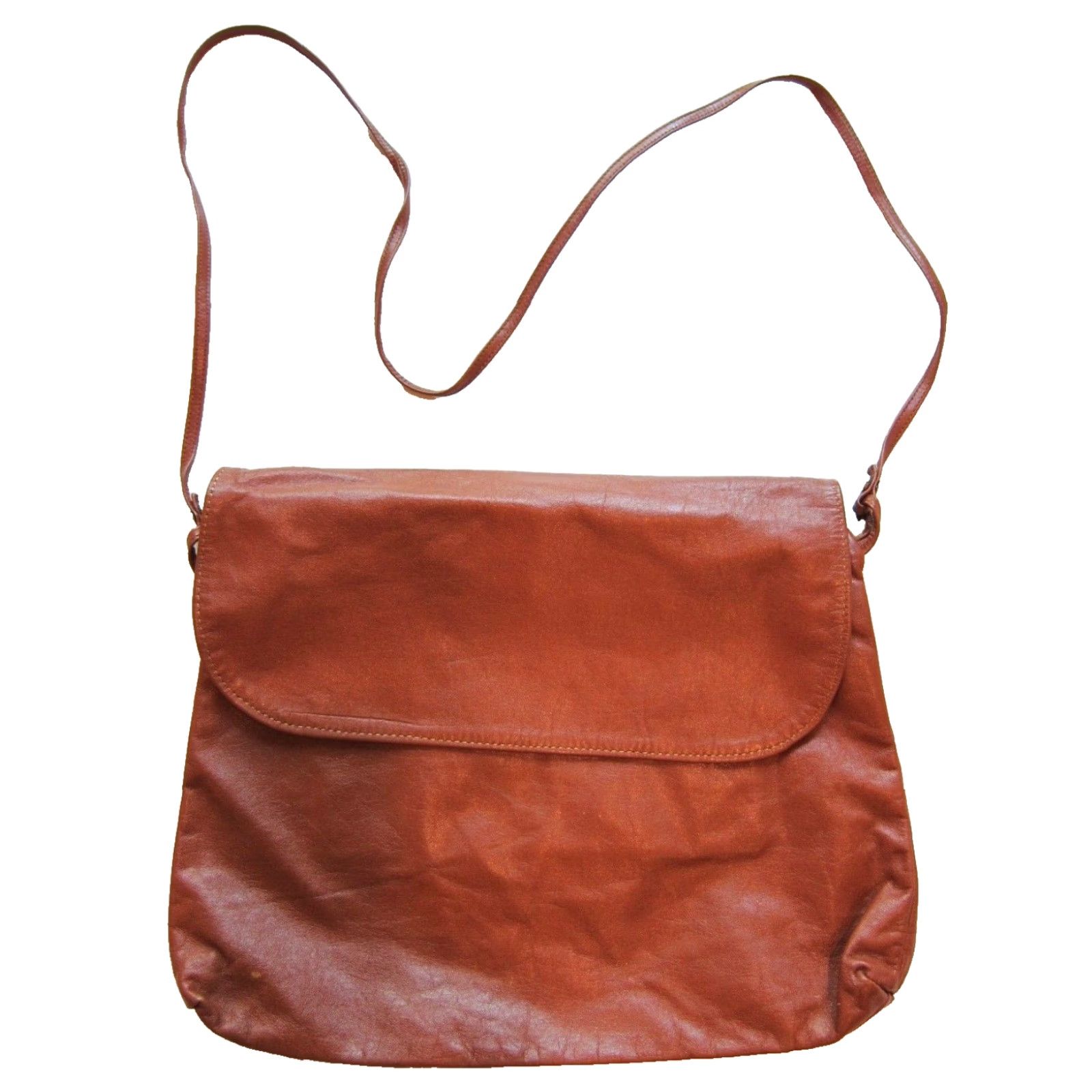 Vintage Vintage Arlin Crossbody Satchel Bag 100% Leather 11" 8.5" 17" strap drop Small Tan Brown Zip Purse Bag Size ONE SIZE - 2 Thumbnail