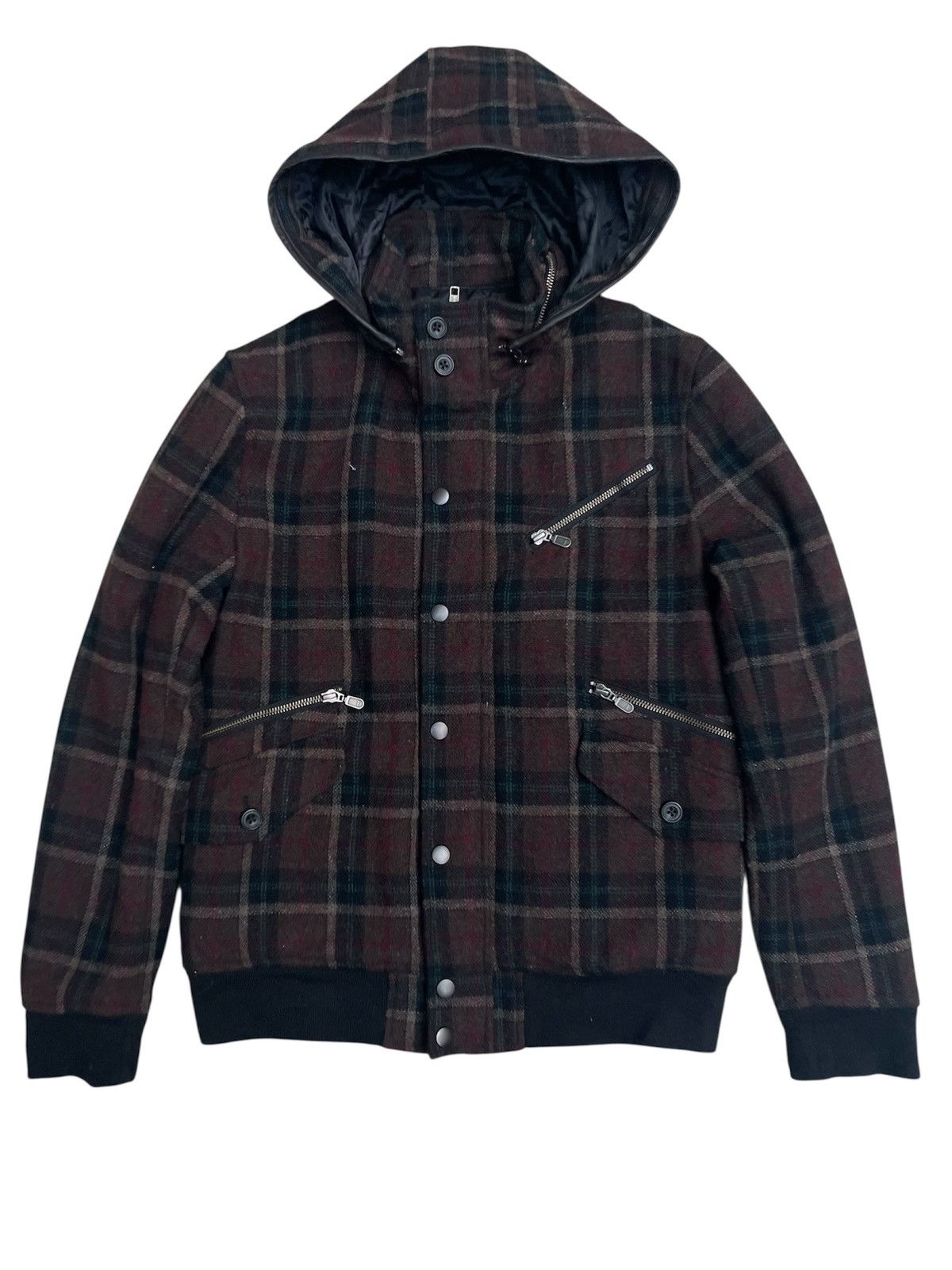 Difference Rupert Plaid Hooded Utility Jacket Multi-Pocket