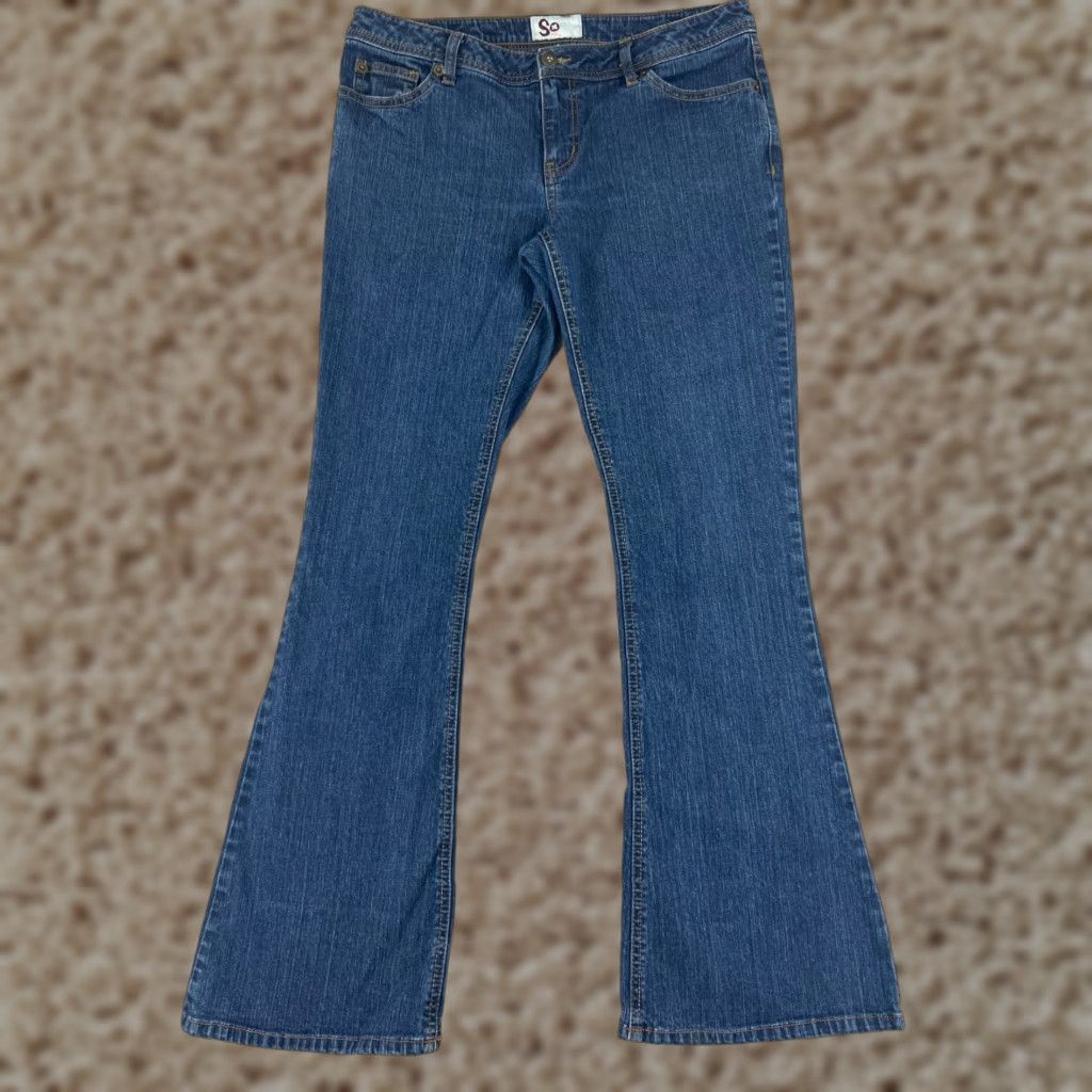 Denime SO Brand Women's Flared Jeans Pants Medium Wash Blue Cotton Denim 2010s Retro Relaxed Fit Size 34" / US 12 / IT 48 - 1 Thumbnail