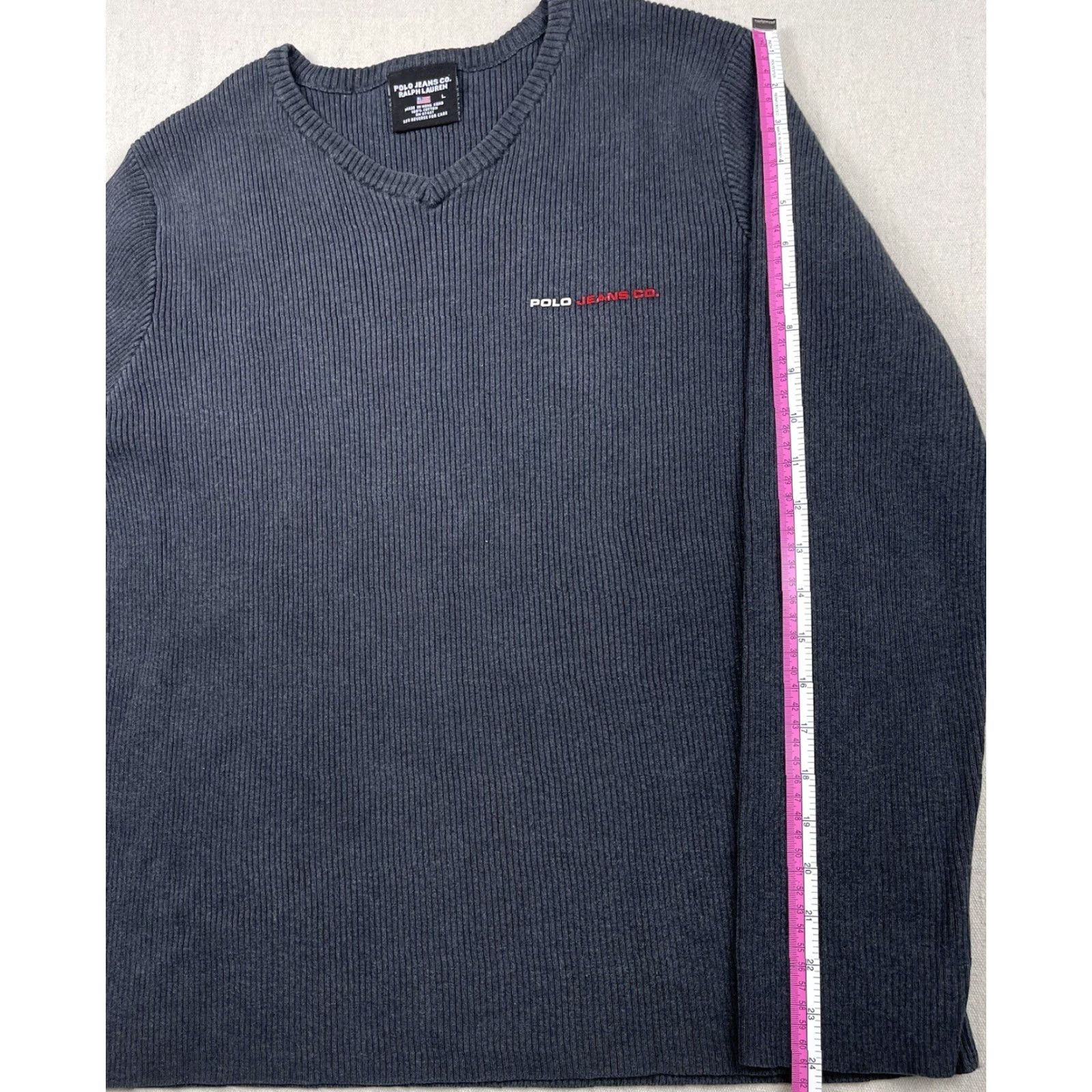 Polo Ralph Lauren VINTAGE Polo Ralph Lauren Sweater Shirt Womens L Ribbed V Neck Gray 90s RL Polo Jeans Logo Pullover Knit Size L / US 10 / IT 46 - 6 Thumbnail