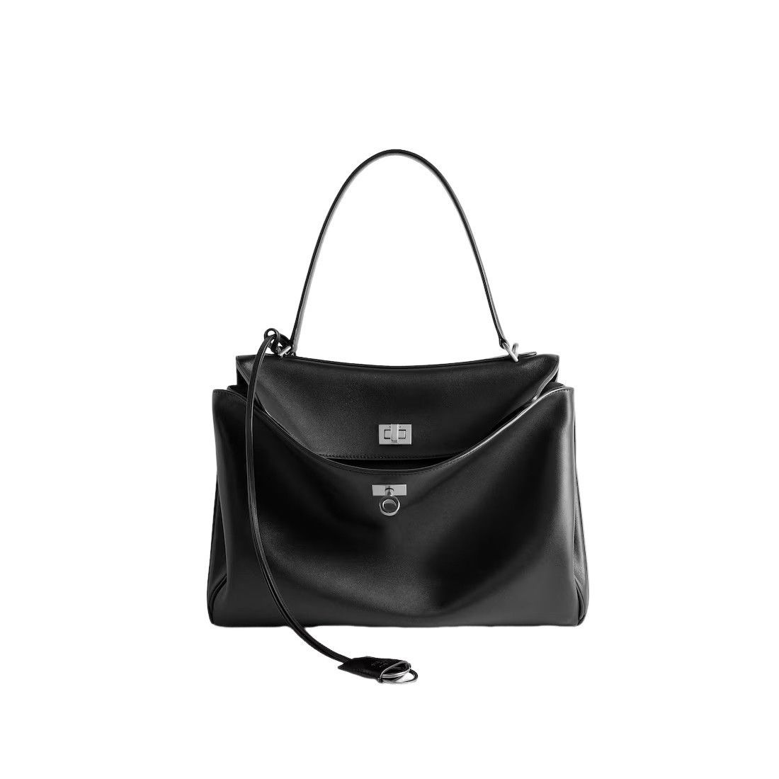 Balenciaga Rodeo Medium $4450 Black/Silver Leather Handbag N, Women's