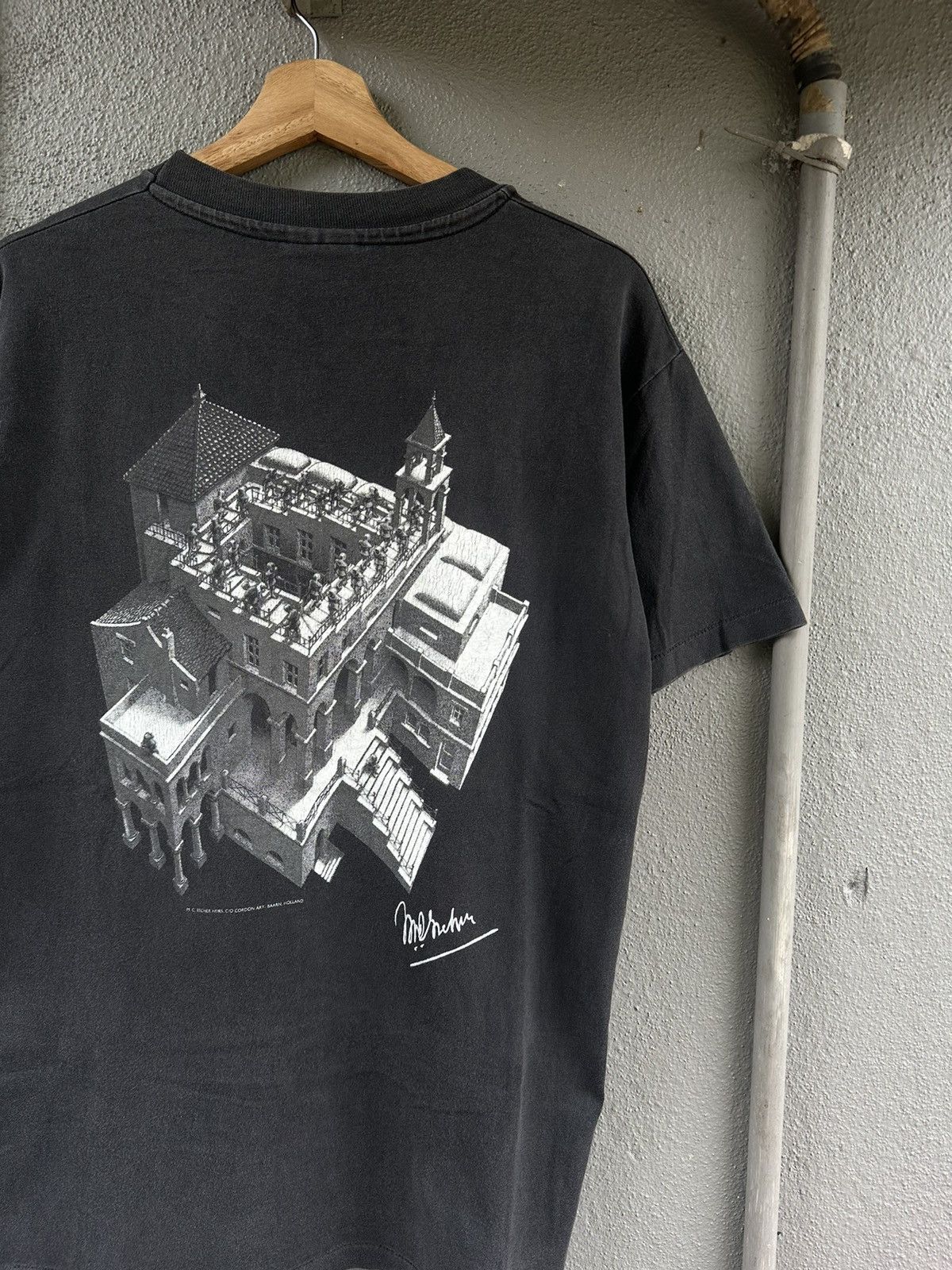 image of Vintage M.c. Escher 90’S Ascending & Descending Art Tee in Black, Men's (Size Medium)