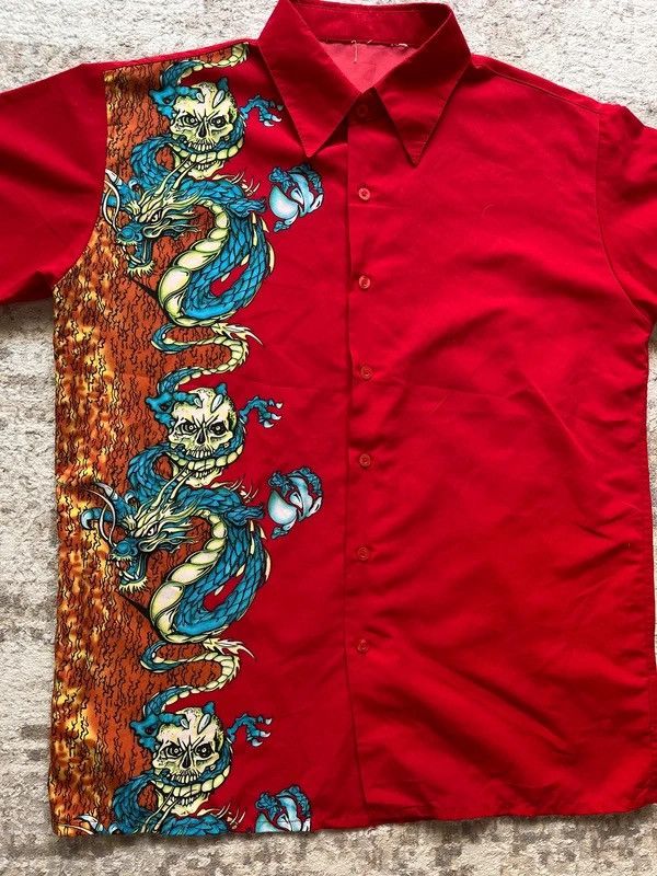 Other Y2K Flames Dragon Skull Fishbone Shirt + Laos Shorts Vintage Size 36S - 7 Thumbnail