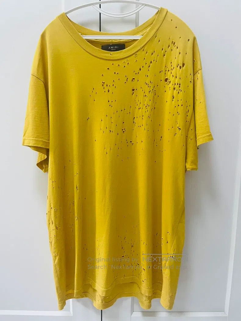Amiri Amiri Yellow Distressed Short Sleeve Size US M / EU 48-50 / 2 - 1 Thumbnail