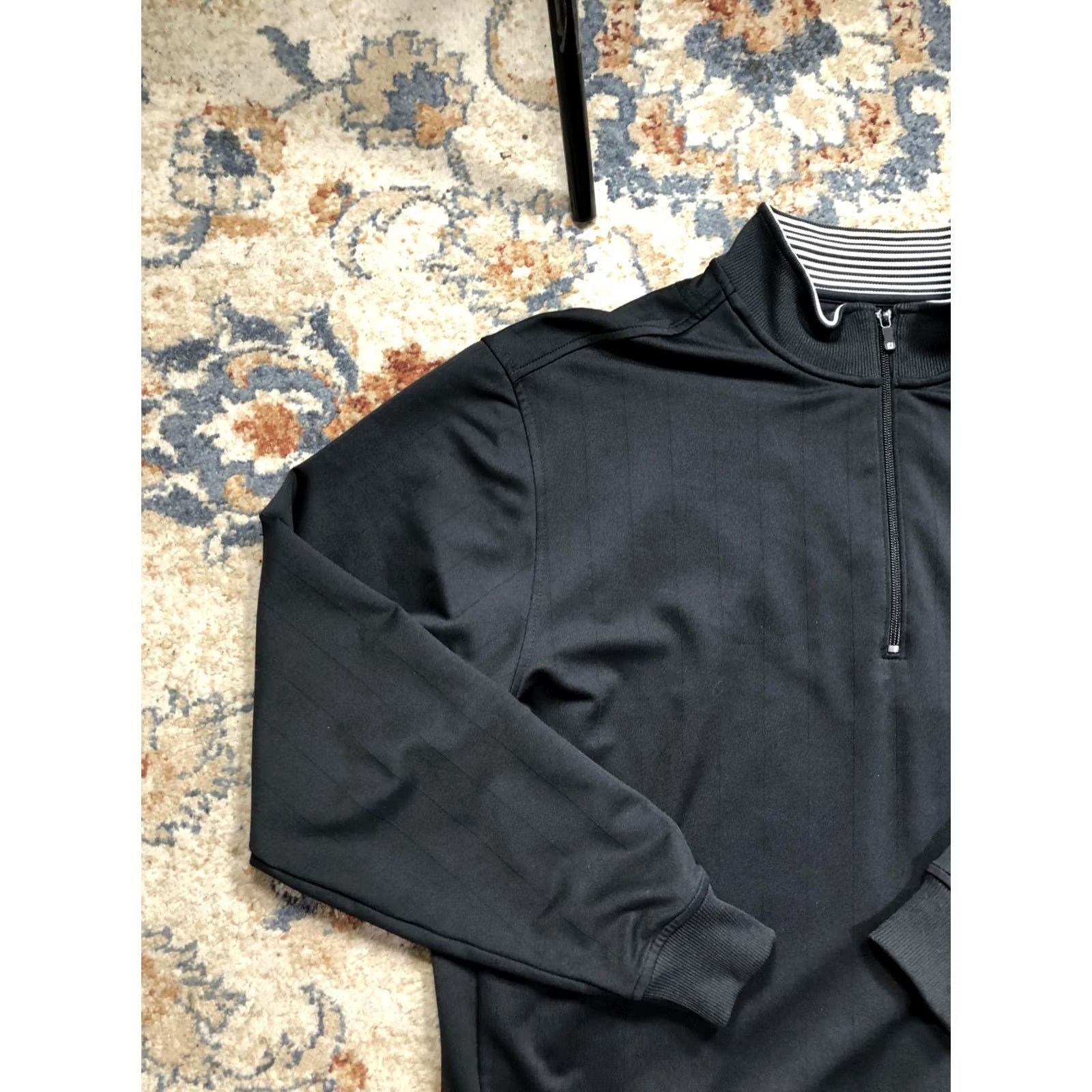 Footjoy FootJoy Pullover Mens XL Black 1/4 Zip Long Sleeve Mock Neck Golf Top Striped Pattern Adult Mens Size US XL / EU 56 / 4 - 3 Thumbnail