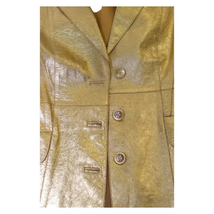 Moschino Moschino Cheap & Chic Gold Leather Three Button Blazer Size L / US 10 / IT 46 - 5 Thumbnail