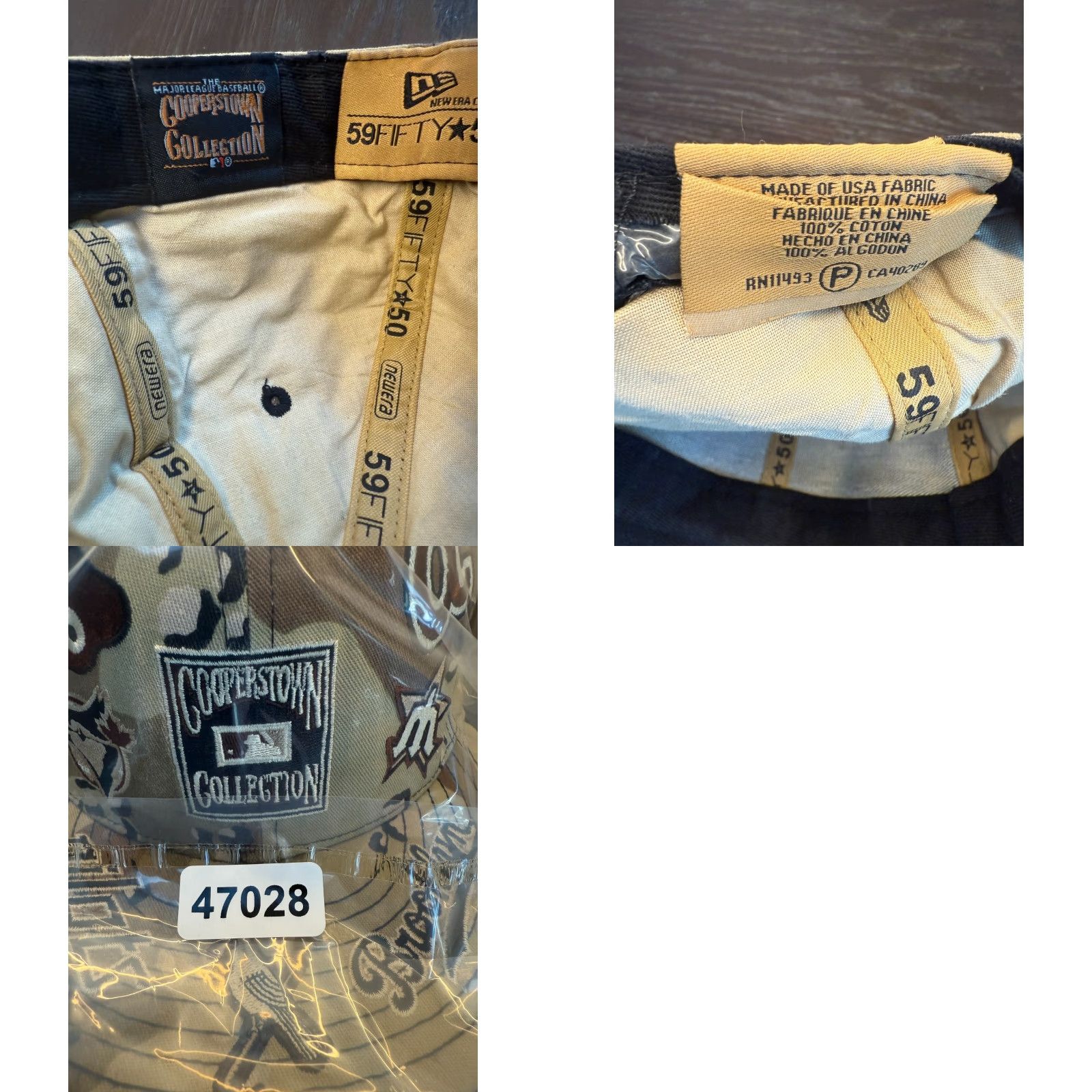 New Era VINTAGE Cooperstown Collection Baseball Cap Mens Fitted 7 3/8 Beige Camo Cotton 59Fifty USA Size ONE SIZE - 8 Thumbnail