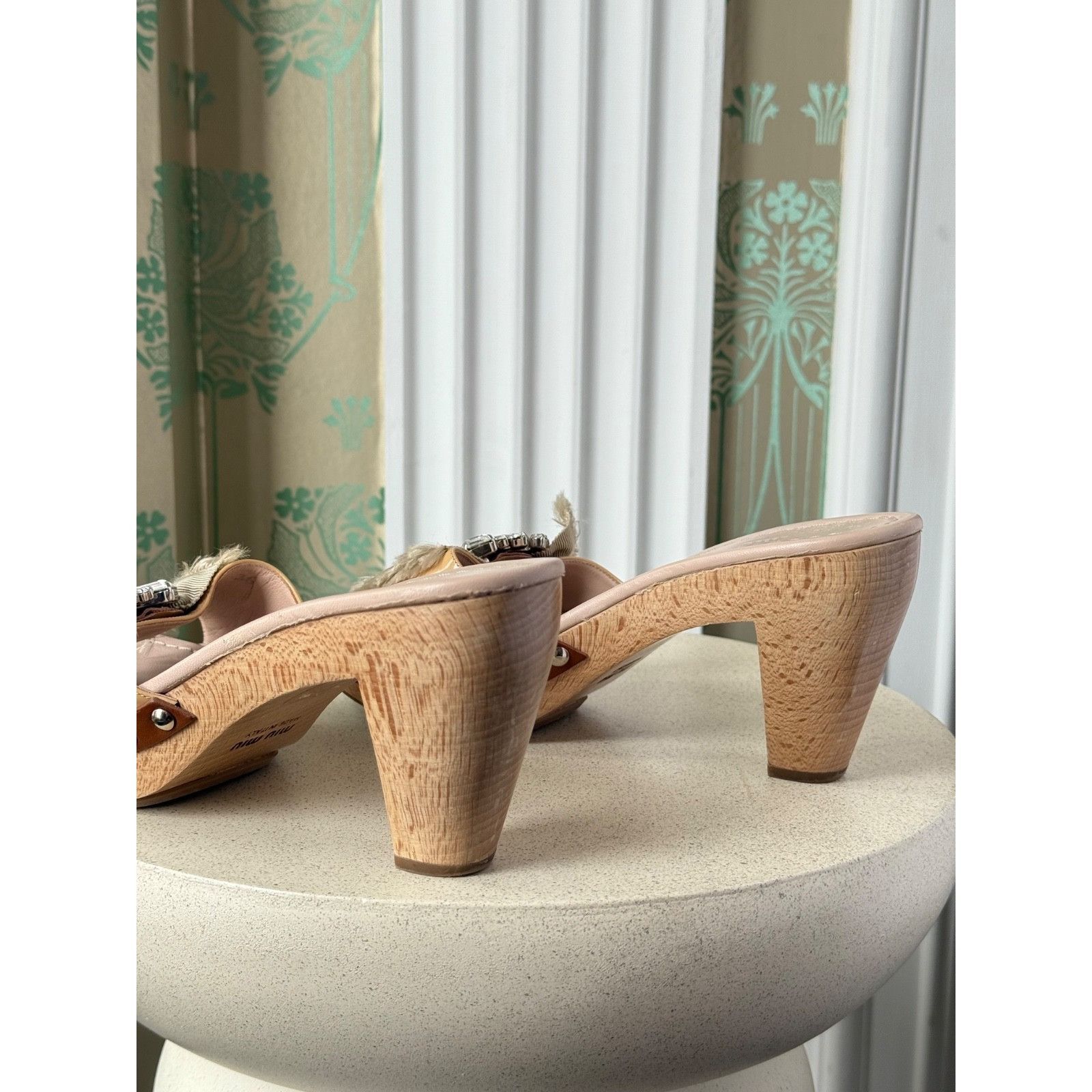 Miu Miu Miu Miu Beige Patent Leather Crystal Embellished Clogs Size US 6 / IT 36 - 10 Thumbnail
