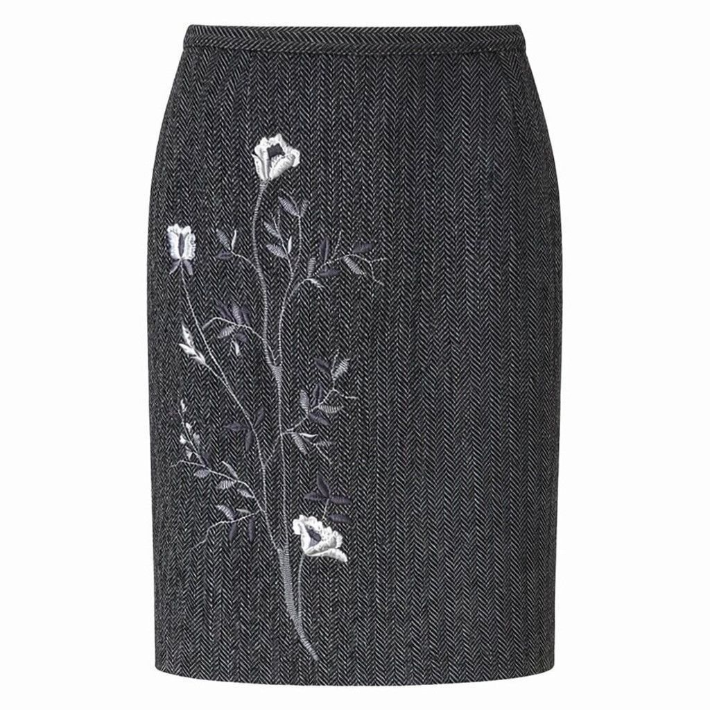 Dolce & Gabbana D&G Wool Herringbone Pencil Skirt with Embroidery Size 28" / US 6 / IT 42 - 1 Thumbnail