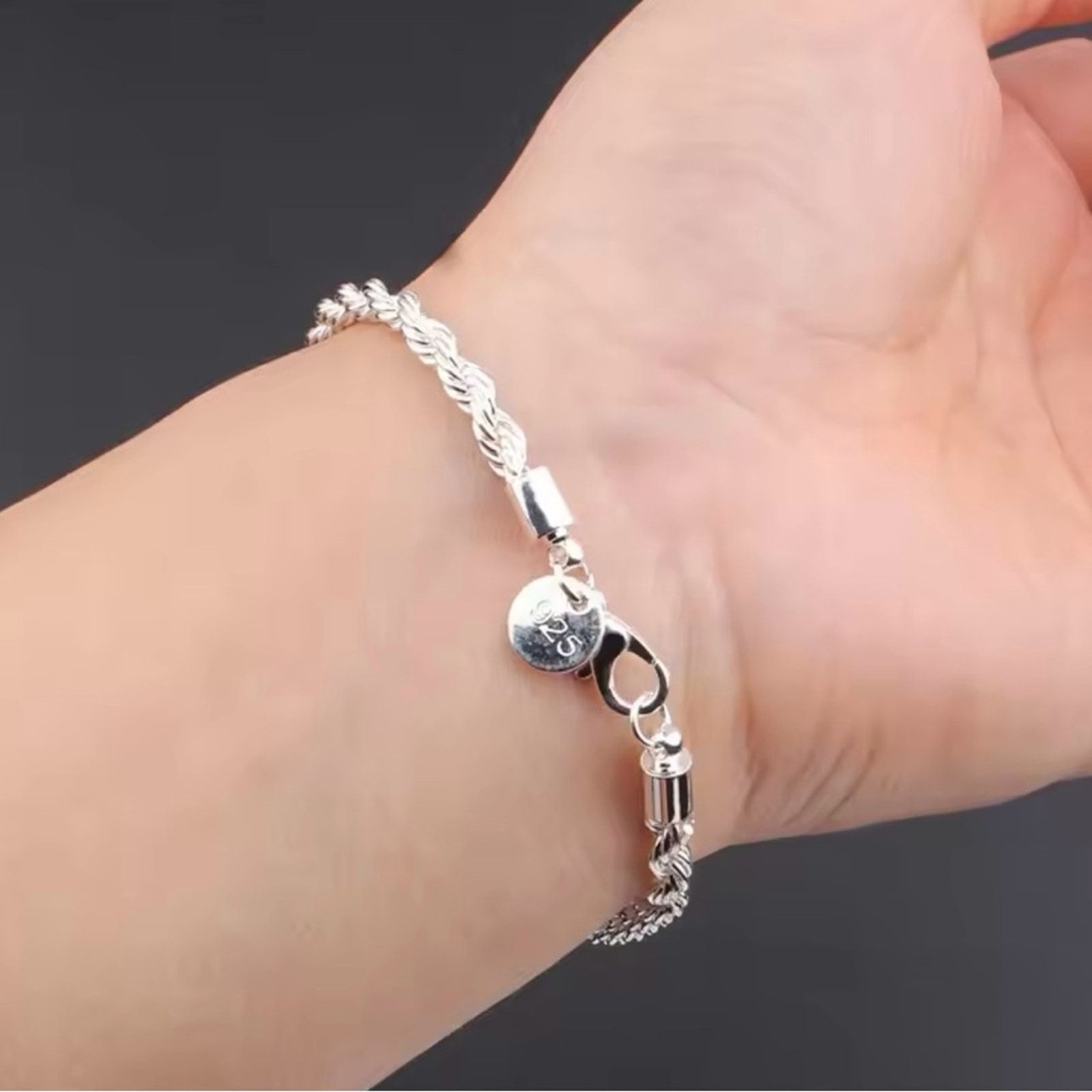 Other 4MM Women Men chainTwisted Rope Silver Bracelets 8” Size ONE SIZE - 2 Thumbnail