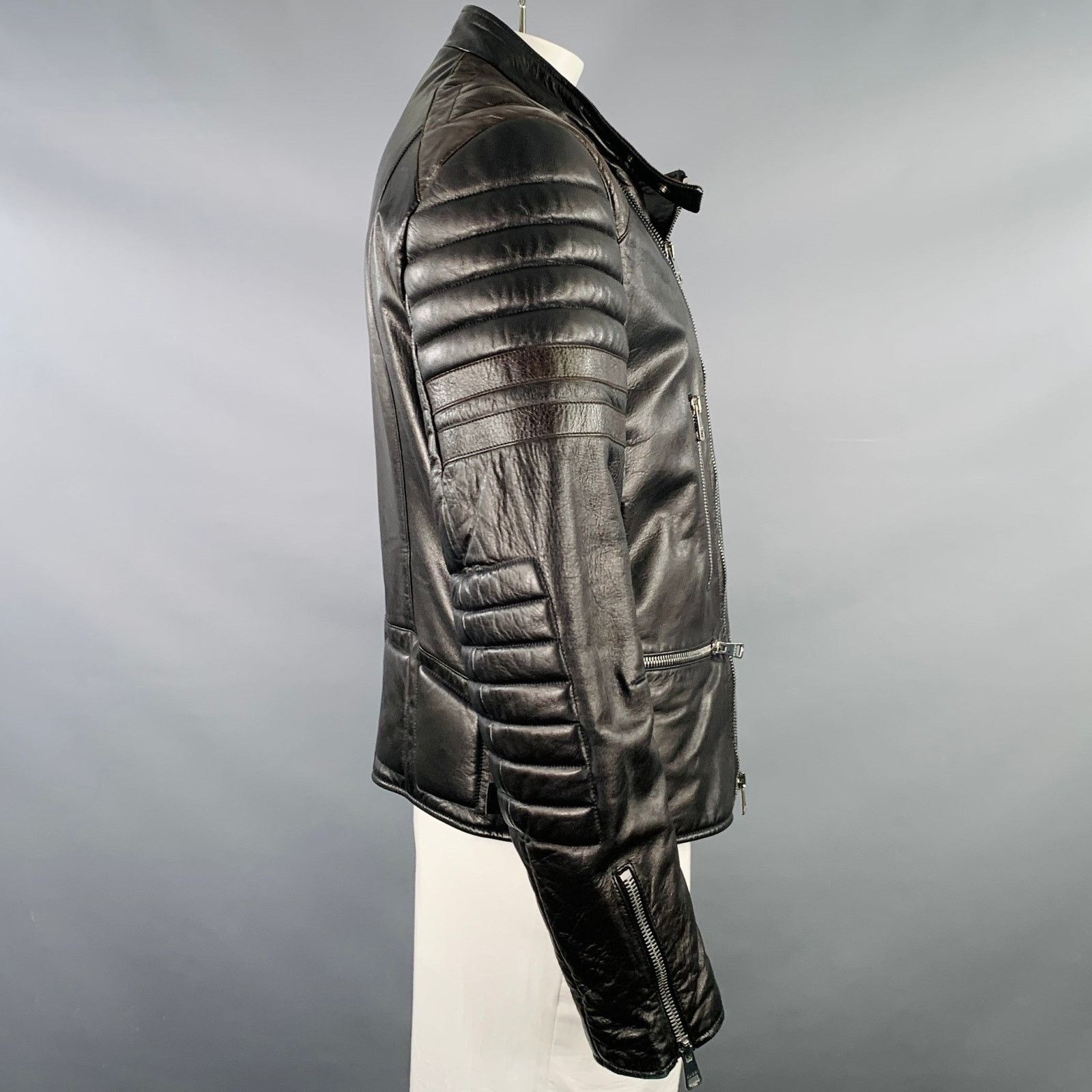 Gucci GUCCI Size 44 Black Brown Quilted Leather Motorcycle Jacket Size US L / EU 52-54 / 3 - 3 Thumbnail