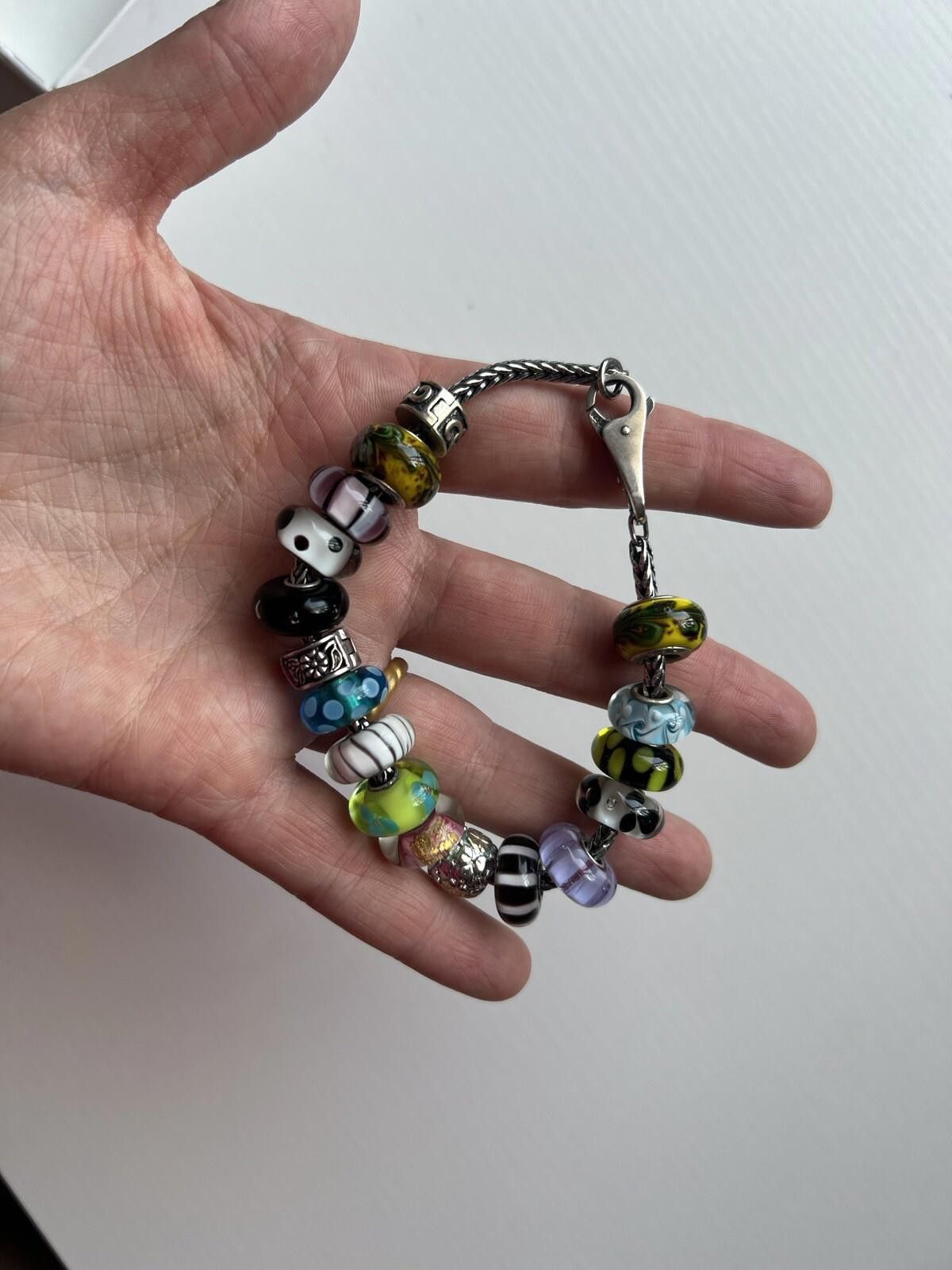 pandora Trollbead CHARM Bracelet 14 Glass & 3 Silver .925 Sterling Size ONE SIZE - 3 Thumbnail