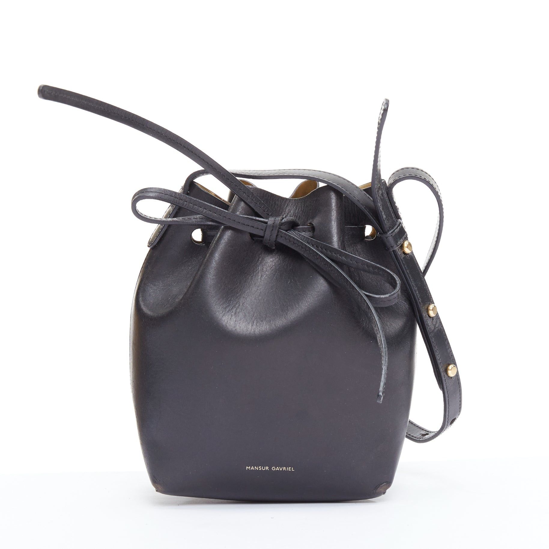 MANSUR GAVRIEL 2015 black smooth leather gold studs mini bucket bag