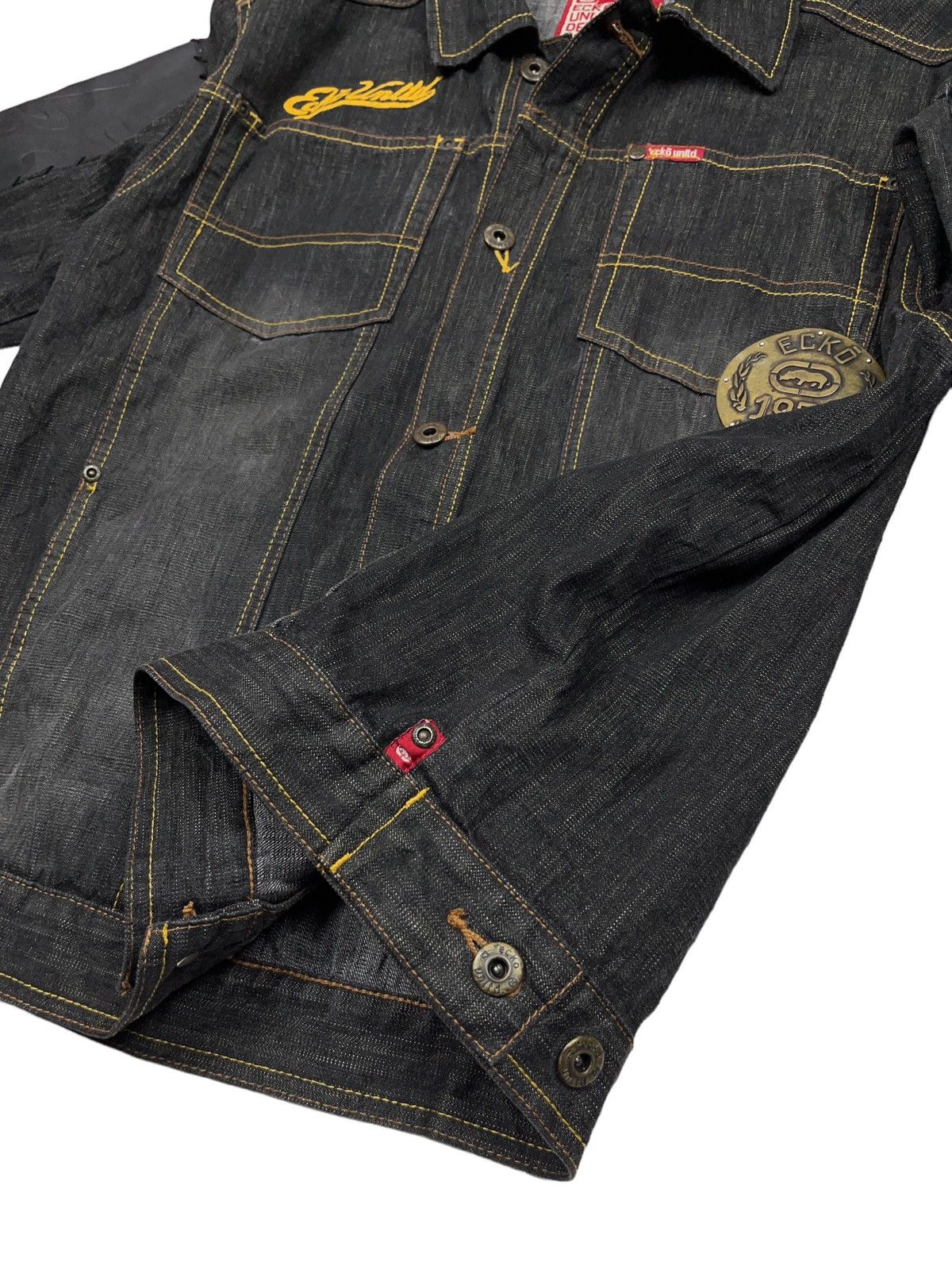 Ecko Unltd. Vintage Ecko Unltd. Denim Jacket Leather Patchwork Rhino Size US S / EU 44-46 / 1 - 7 Thumbnail