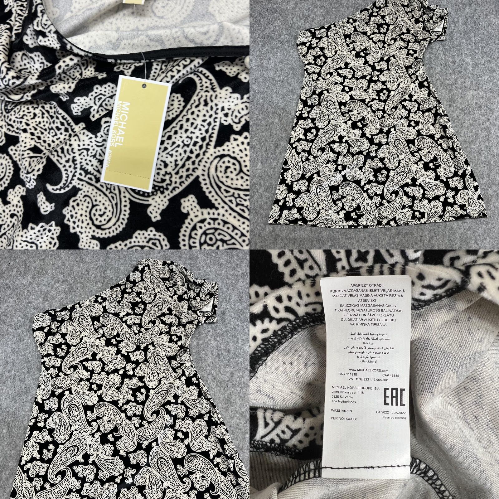 Vintage Michael Michael Kors Dress Womens 2X Black Paisley Ruched Jersey Sheath Short Size XXL / US 16-18 / IT 52-54 - 9 Thumbnail