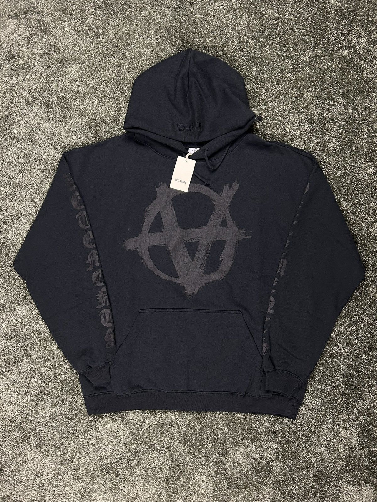 Image of Vetements Black Double Anarchy Hoodie, Men's (Size Small)