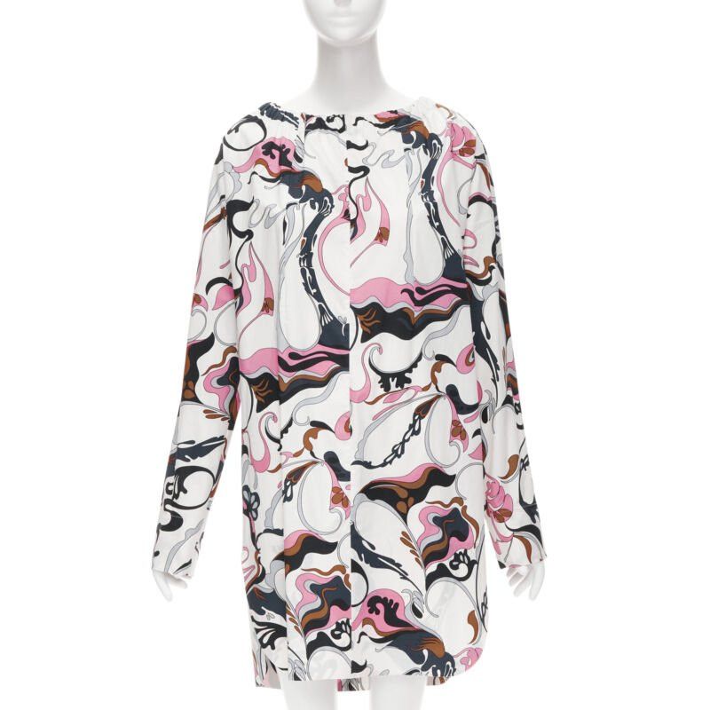 Marni MARNI white navy pink swirl floral cotton boat neck long sleeve dress IT40 S Size S / US 4 / IT 40 - 1 Thumbnail