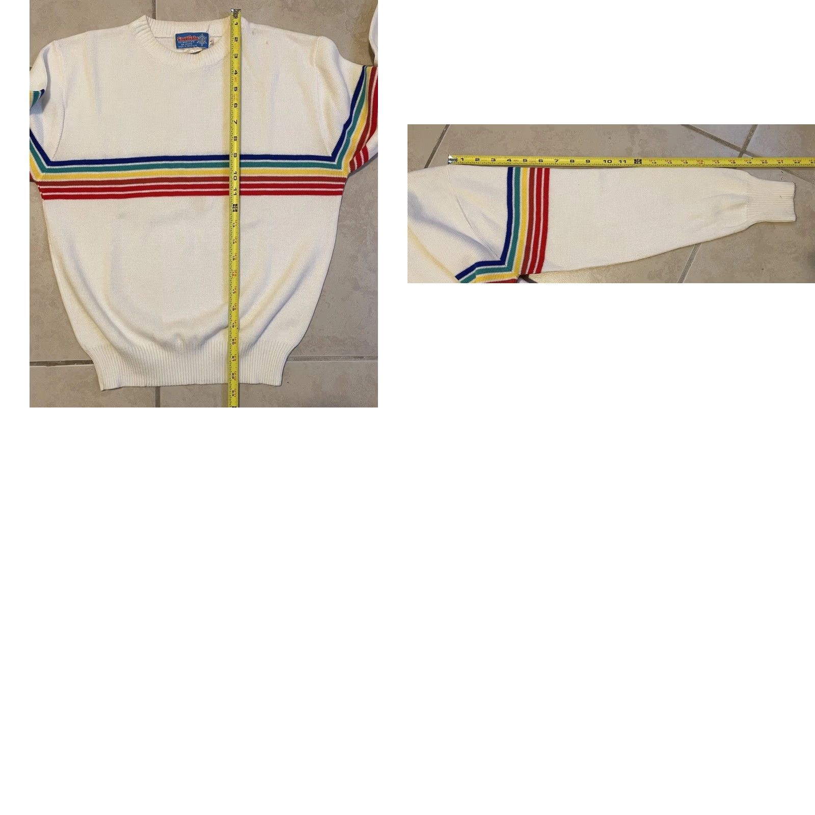 Rainbow VINTAGE Rainbow Striped Knit Sweater Womens L 70s 80s White Acrylic Ocean Pacific Hawaii Surf Beach OP AOP Wool Pullover Size L / US 10 / IT 46 - 8 Thumbnail