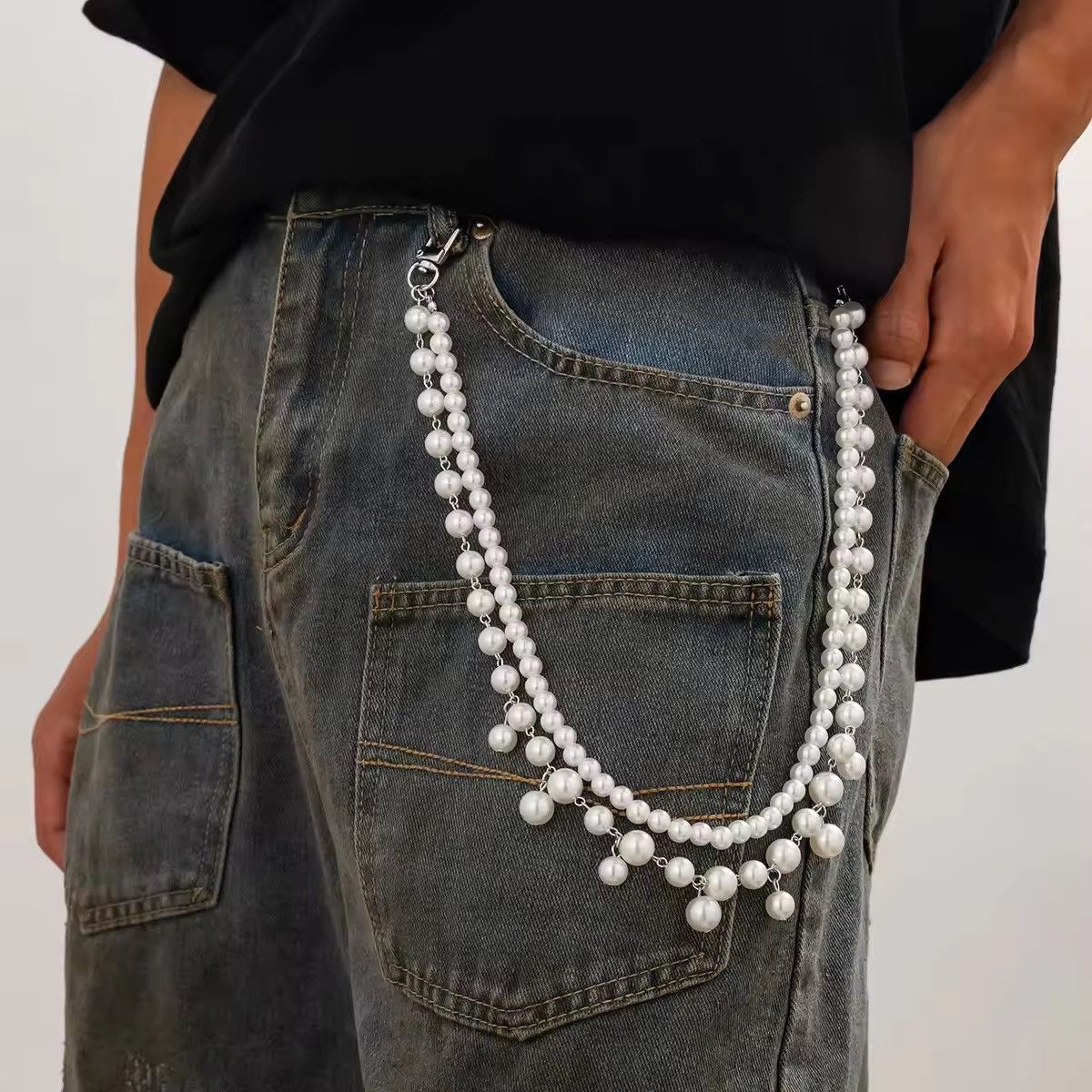 Other Multilayer Imitation Pearl Jeans Pants Keychain Chain Size ONE SIZE - 1 Thumbnail