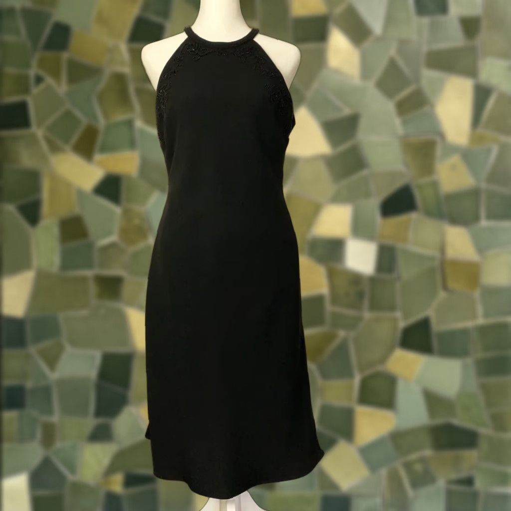 Vintage Leslie Fay Dress Womens Size 10 Black Sleeveless Beaded Fit Flare Above Knee Size L / US 10 / IT 46 - 1 Thumbnail