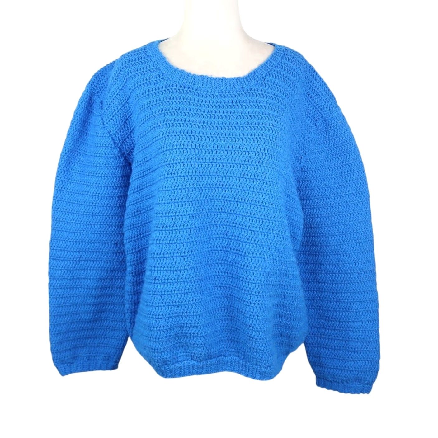 Vintage VINTAGE 80s Cobalt Blue Handknit Crewneck Pullover Sweater L Women Long Sleeve Knit Acrylic Solid Crew Neck Casual Modern Century? Size L / US 10 / IT 46 - 2 Thumbnail
