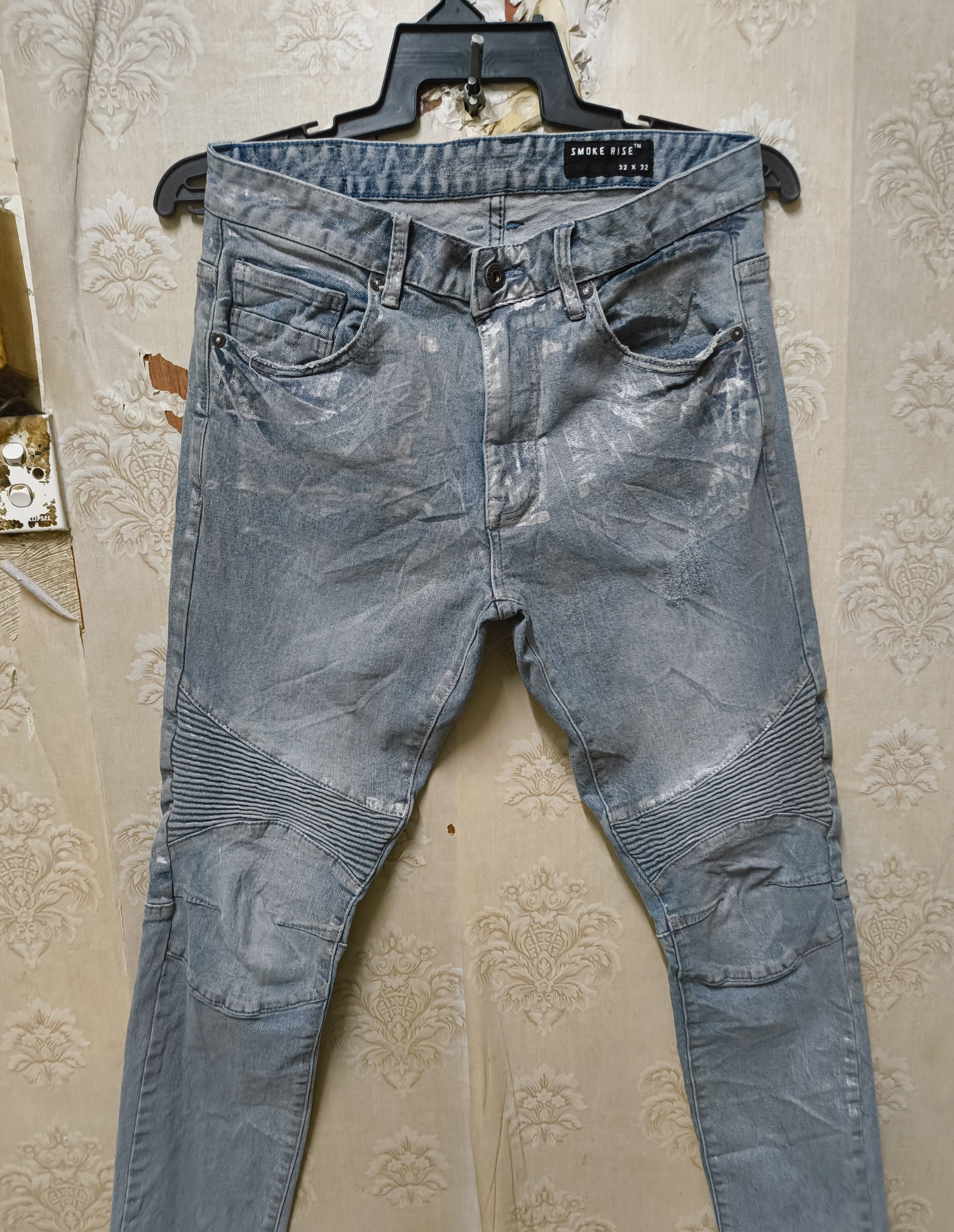 Smoke Rise SMOKE RISE JEANS BIKER STYLE SILVER EFFECT Size US 33 - 9 Thumbnail