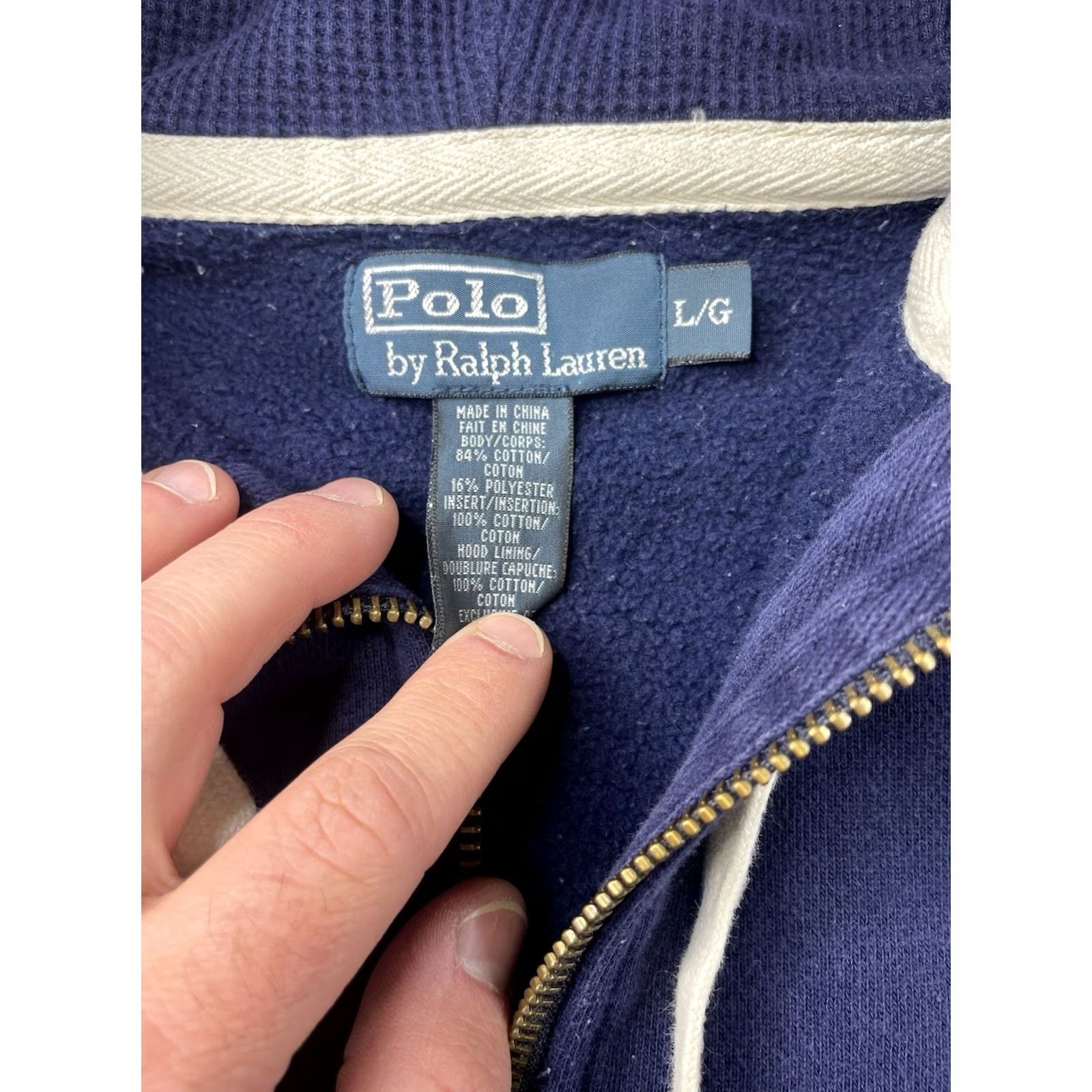 Polo Ralph Lauren Polo Ralph Lauren Hoodie Mens Large Full Zip Hooded Sweatshirt Blue Cotton Blend Fleece Pockets Size US L / EU 52-54 / 3 - 3 Thumbnail