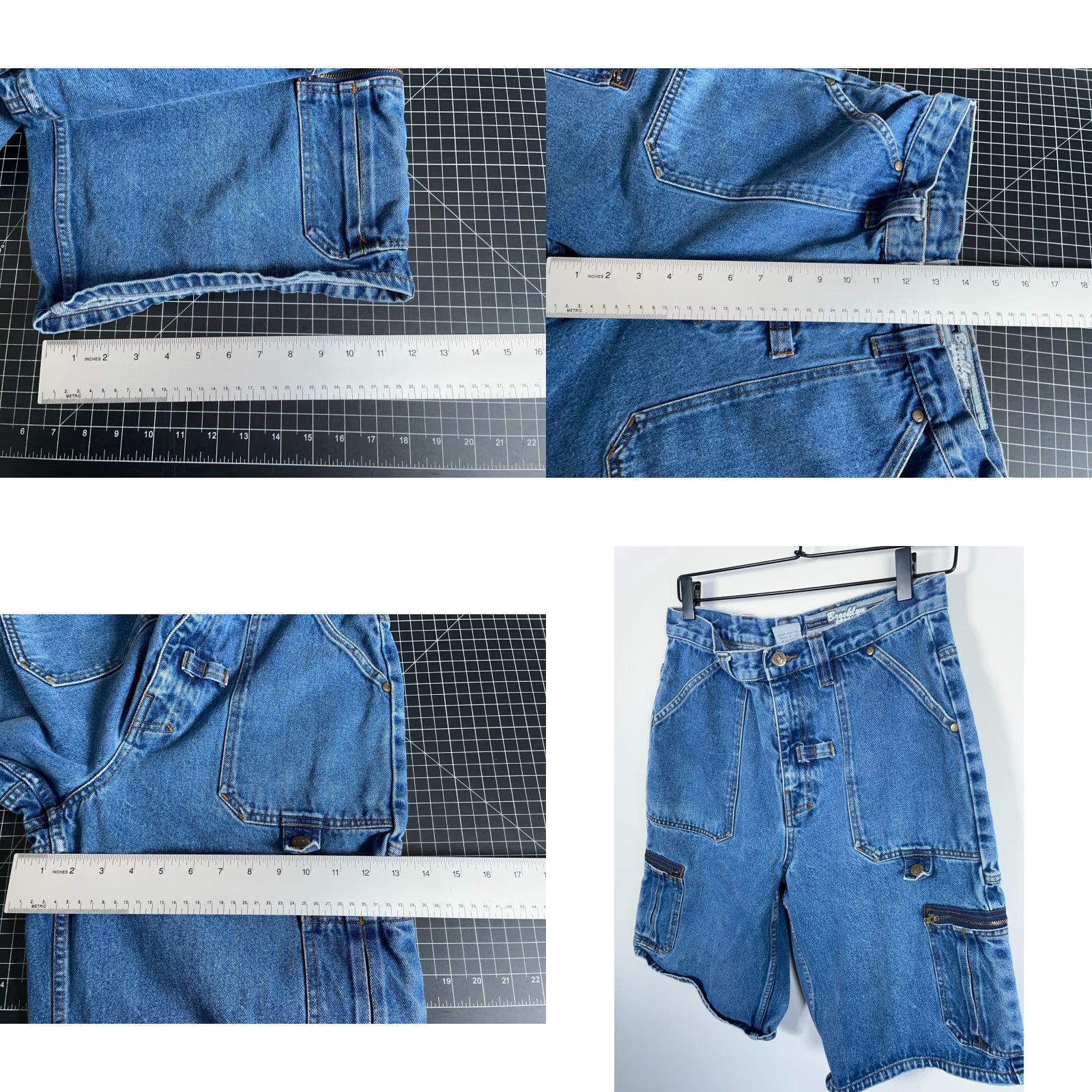 Vintage VINTAGE Brooklyn Xpress Cargo Denim Shorts Men 30 x 12 Blue Baggy Fit High Rise Streetwear 2000s Hip Hop Mens Shorts Size US 30 / EU 46 - 8 Thumbnail