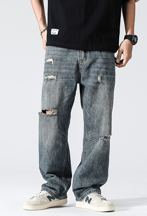 Japanese Brand × Jean Vintage distressed loose straight-leg casual ripped jeans Size US 32 / EU 48 - 1 Thumbnail