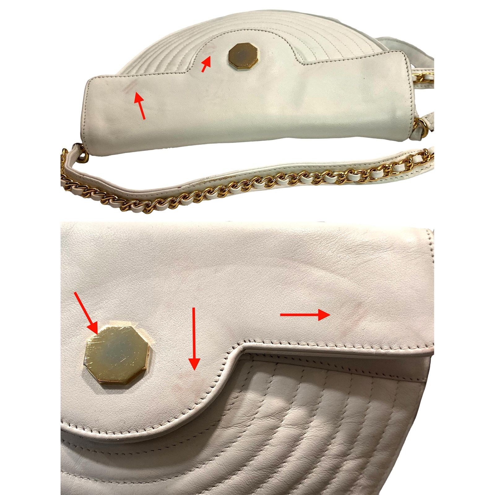 Genuine Leather × Panerai × Vintage Vintage White Leather Semi Circle Shoulder Bag Gold Chain Size ONE SIZE - 10 Thumbnail