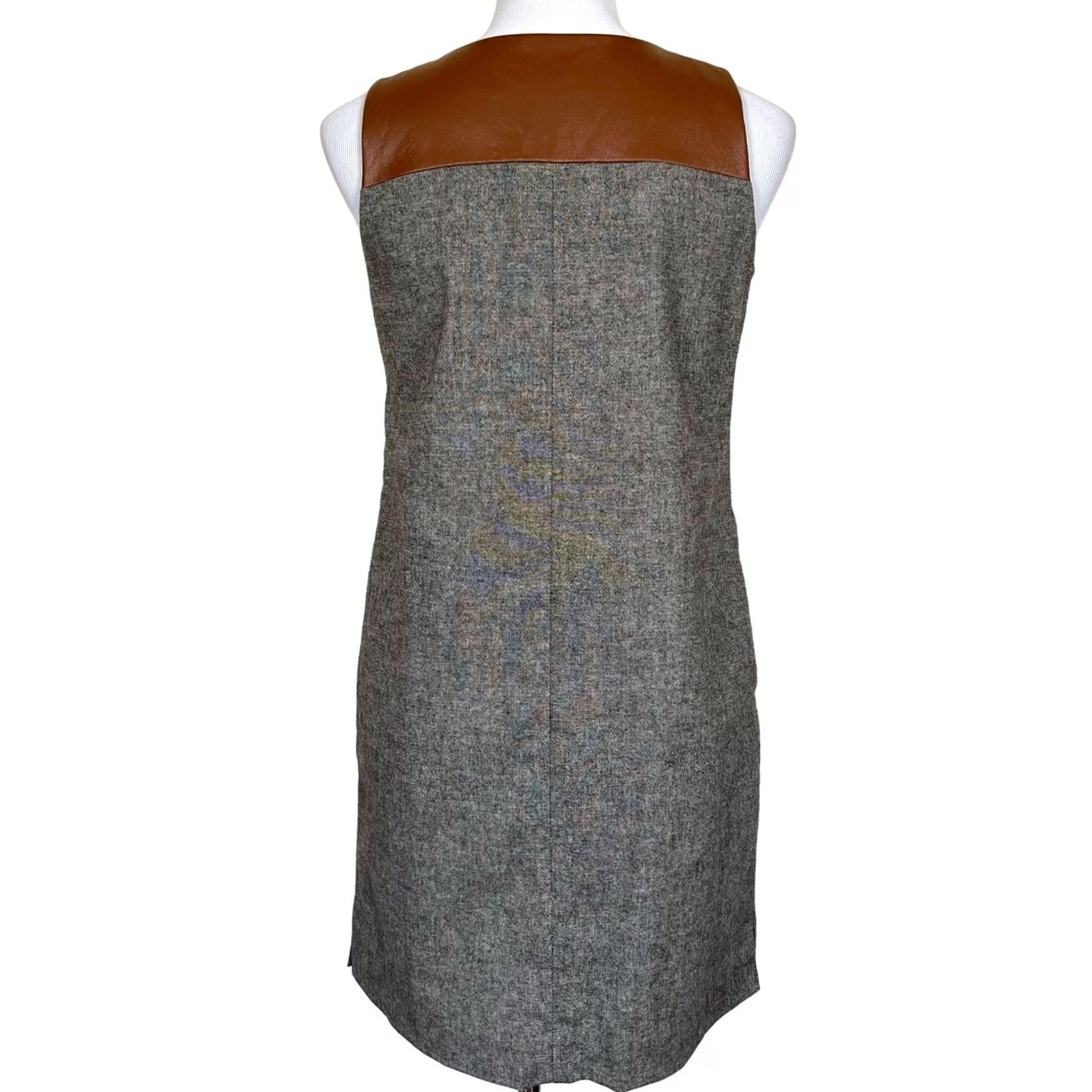 Lands' End Lands' End Women’s Dress Wool Leather Gray Brown Tweed Shift Sleeveless Sz 2P Dress Short Women’s Size XS / US 0-2 / IT 36-38 - 5 Thumbnail