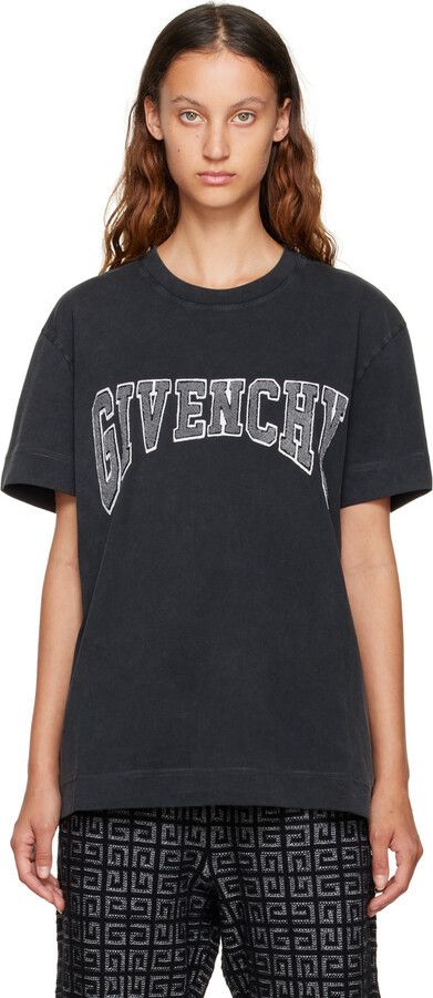 Givenchy Washed Black Cheneille Patch College Logo T-Shirt Size XS / US 0-2 / IT 36-38 - 1 Thumbnail