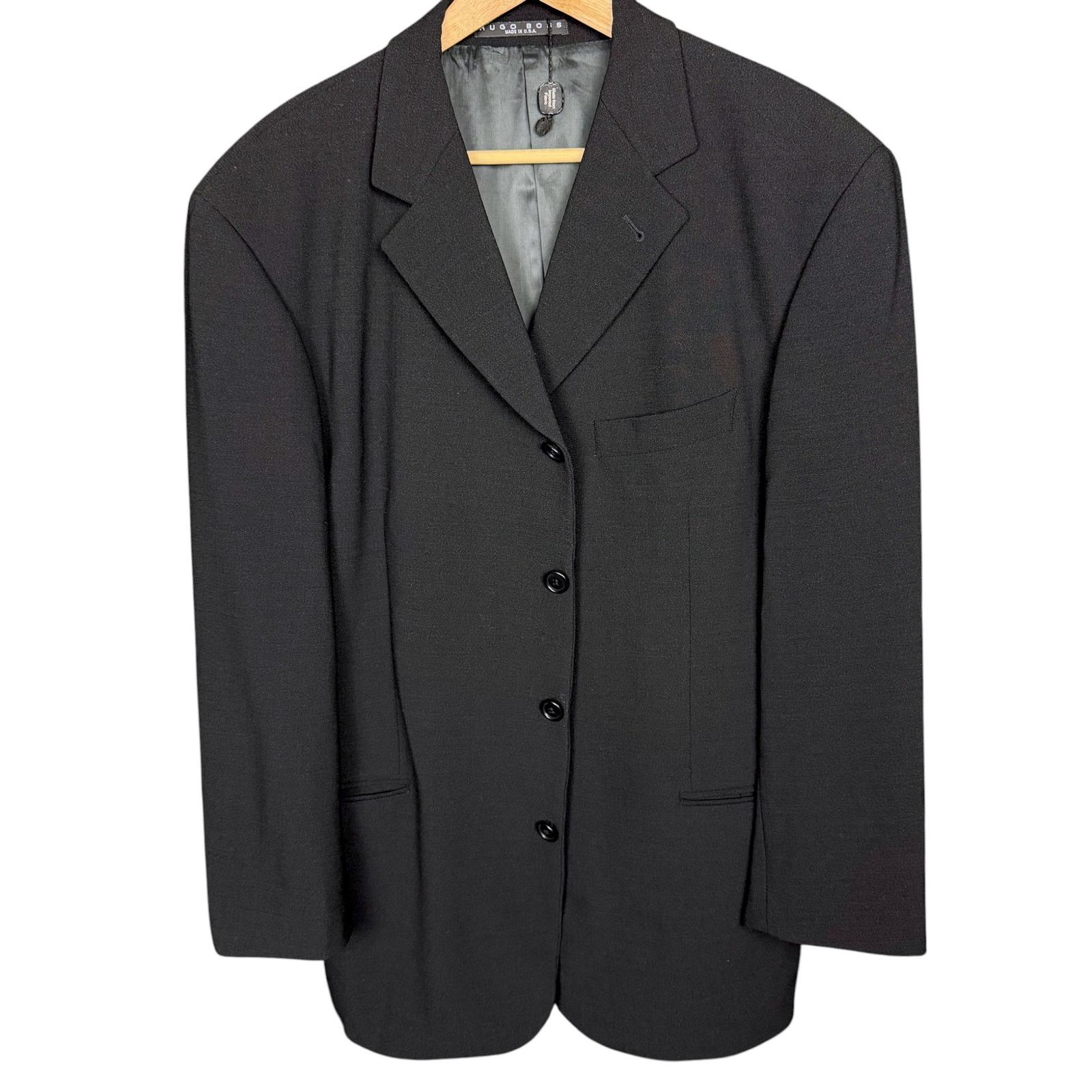 Hugo Boss Vintage 90s Hugo Boss Men's 42R Black 4 Button Wool Blazer Size 42R - 1 Thumbnail