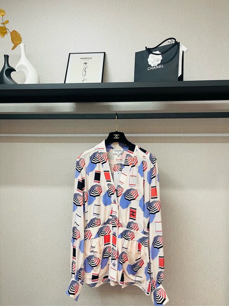 Chanel Chanel Silk Beach Series Shirt with Logos- DMC Size US M / EU 48-50 / 2 - 1 Thumbnail