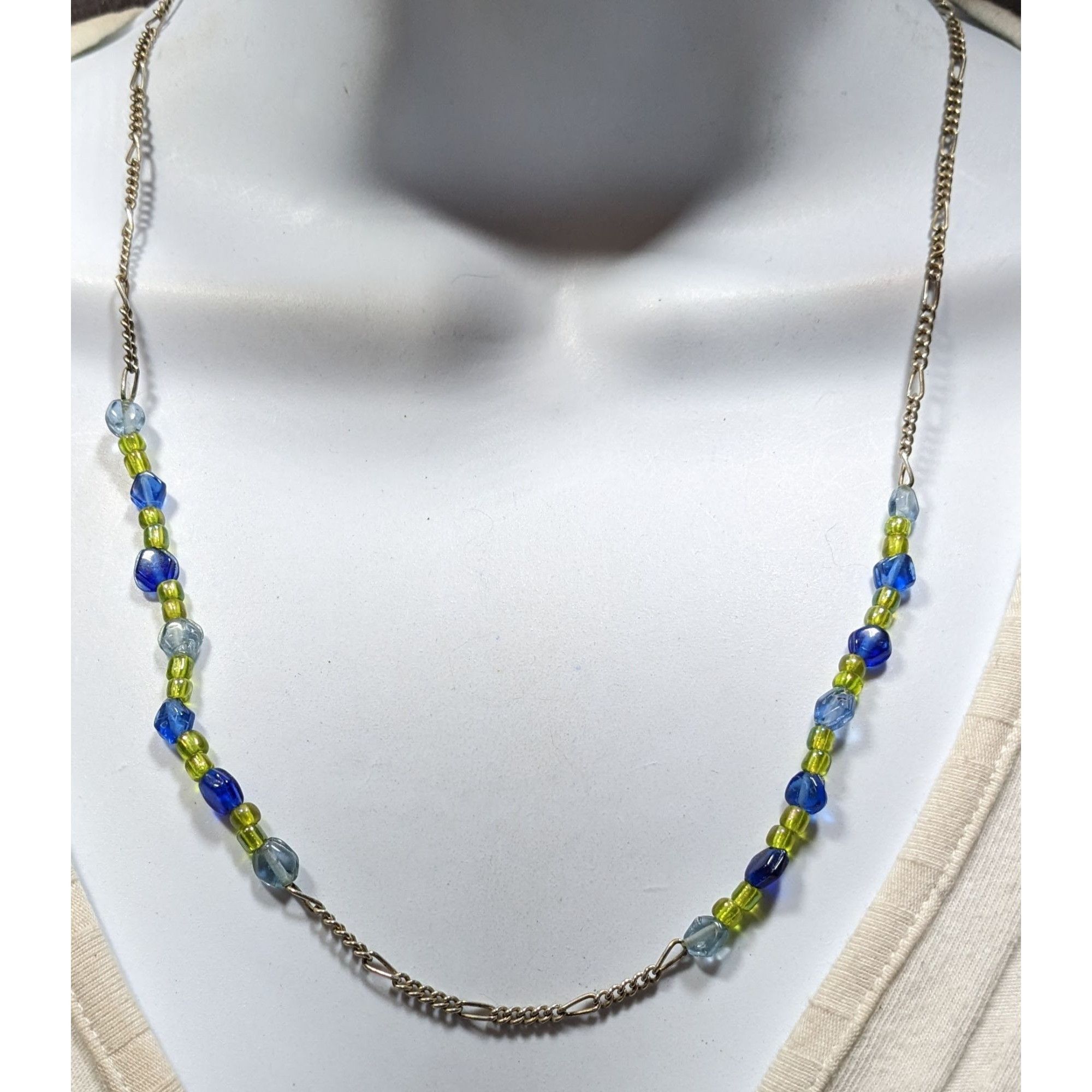 Other Handcrafted Blue & Green Glass Beaded Necklace On Silver Ton Size ONE SIZE - 4 Thumbnail