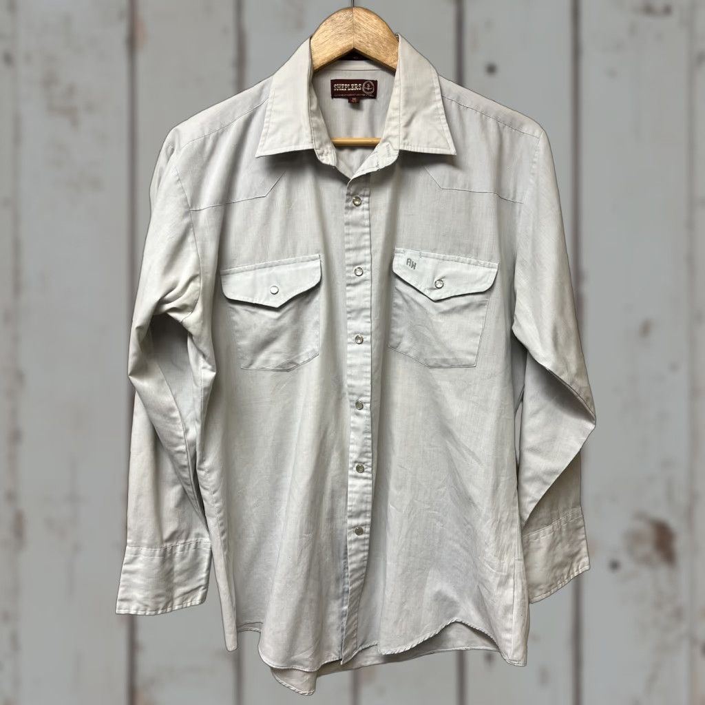 Vintage VINTAGE Sheplers Western Shirt Pearl Snap Long Sleeve Gray L Cotton Blend Mens Button-Up Western Theme 90s? Size US L / EU 52-54 / 3 - 1 Thumbnail